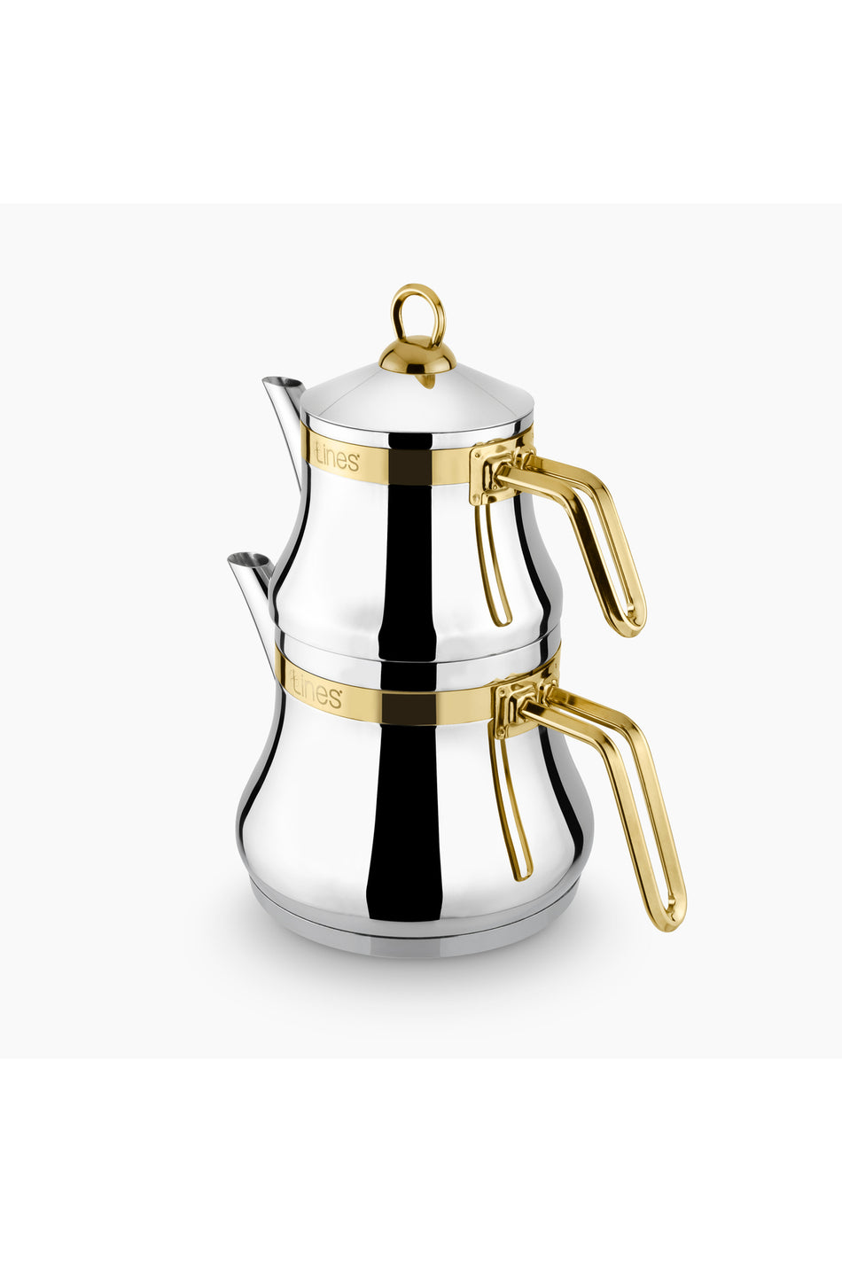 Lines Naz Mini size Stainless Steel Teapot with Gold Belted Handle 18/10 - MALLTURK