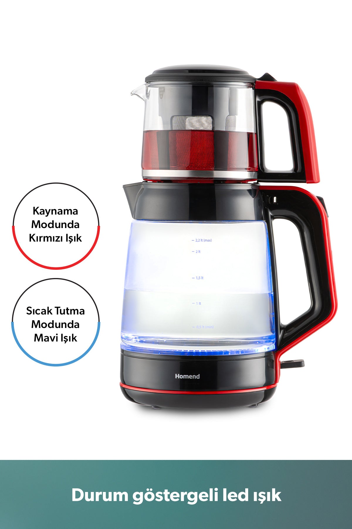 HOMEND infinity XL 1764H Glass Tea Maker Black Red - MALLTURK