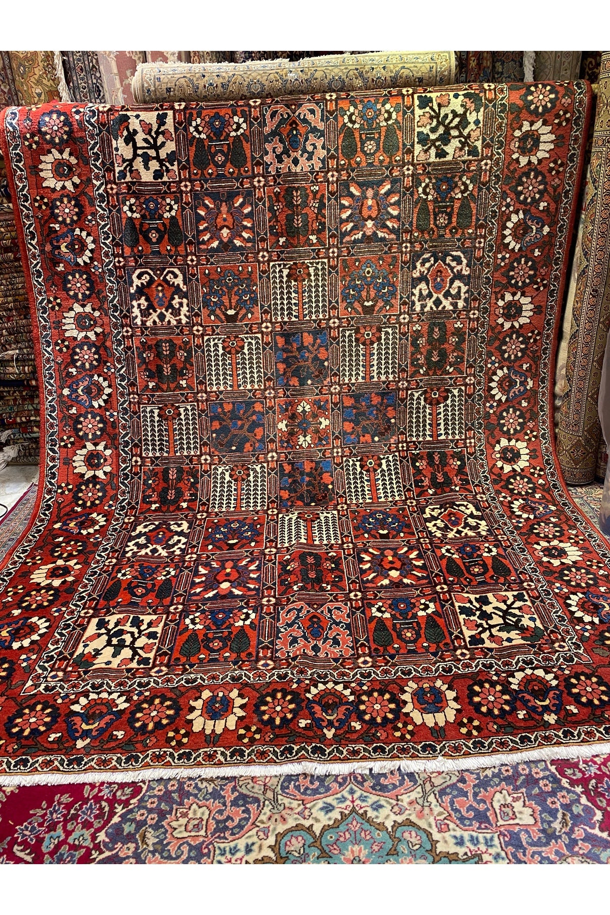 RD RAMAZAN DAG Hand Rug Art Hand-Woven Iranian Bahtiyari Rug Cotton Fringe with Wool Weave Natural Dye Size 3x2