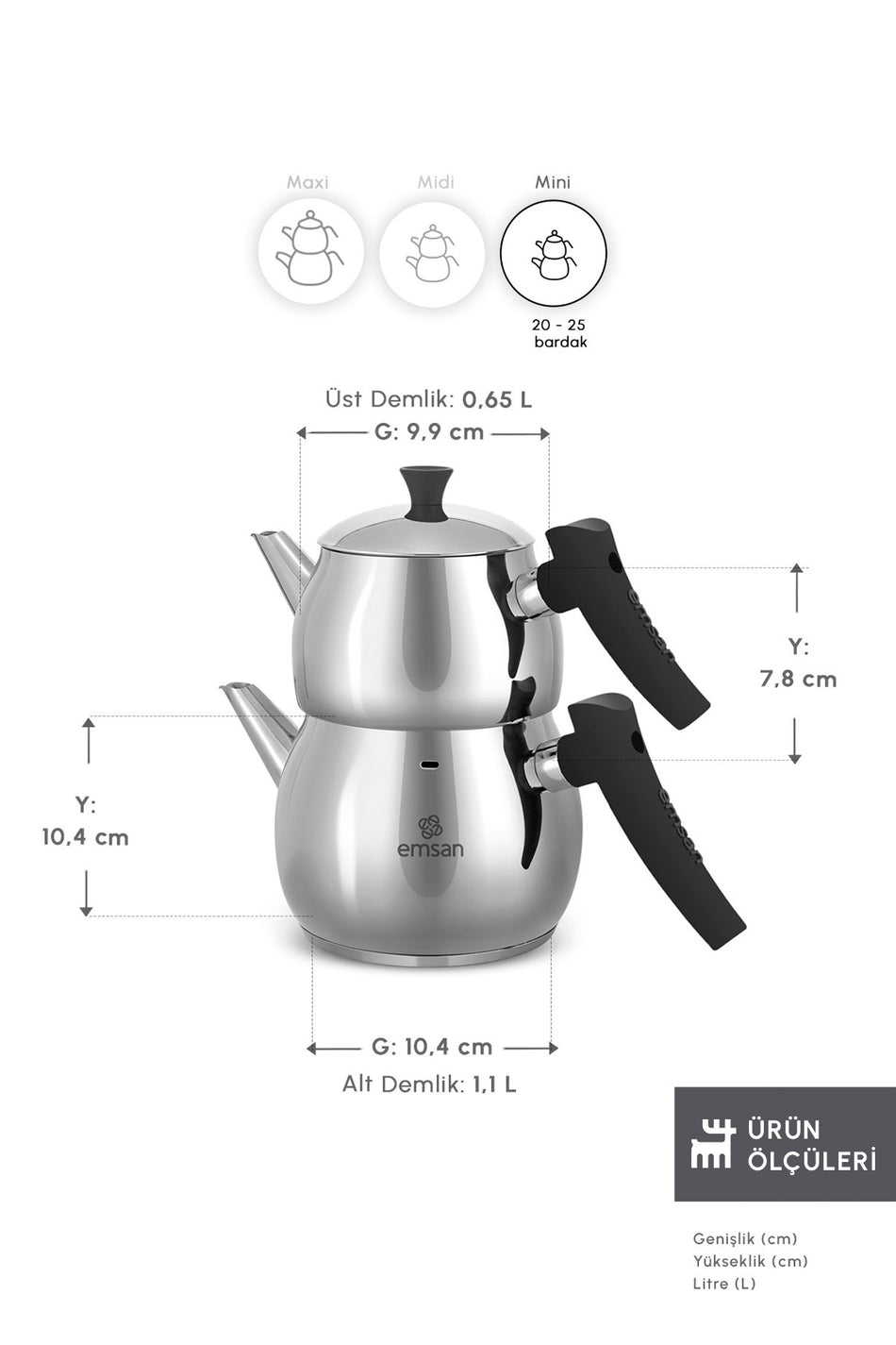 Emsan Alim Mini size Stainless Steel Teapot Set - MALLTURK