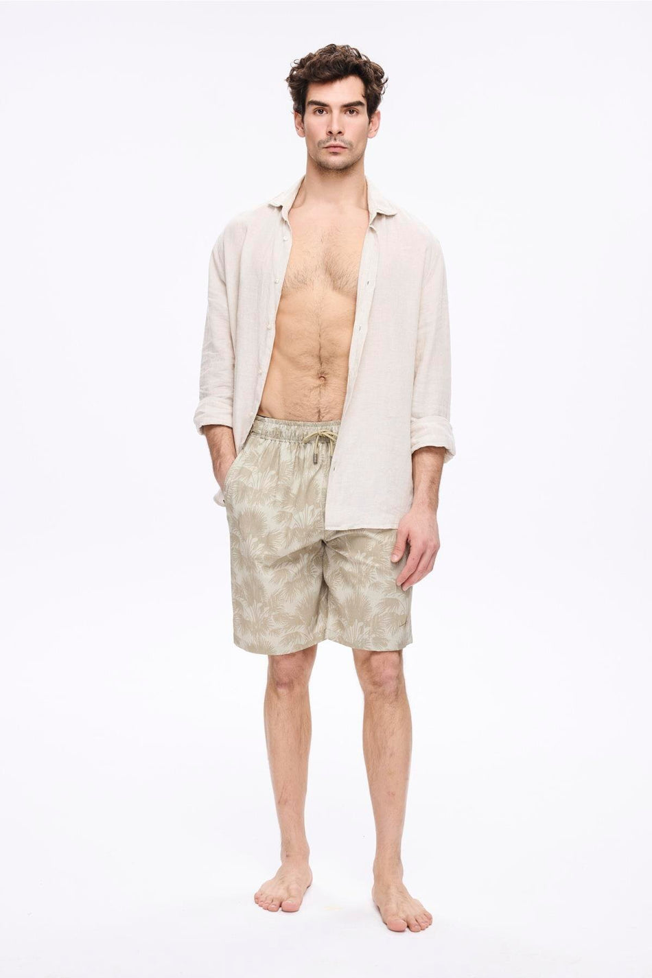 Men's Short Pool and Beach Shorts with Belt Buckle Detail, Mink Color, 5054