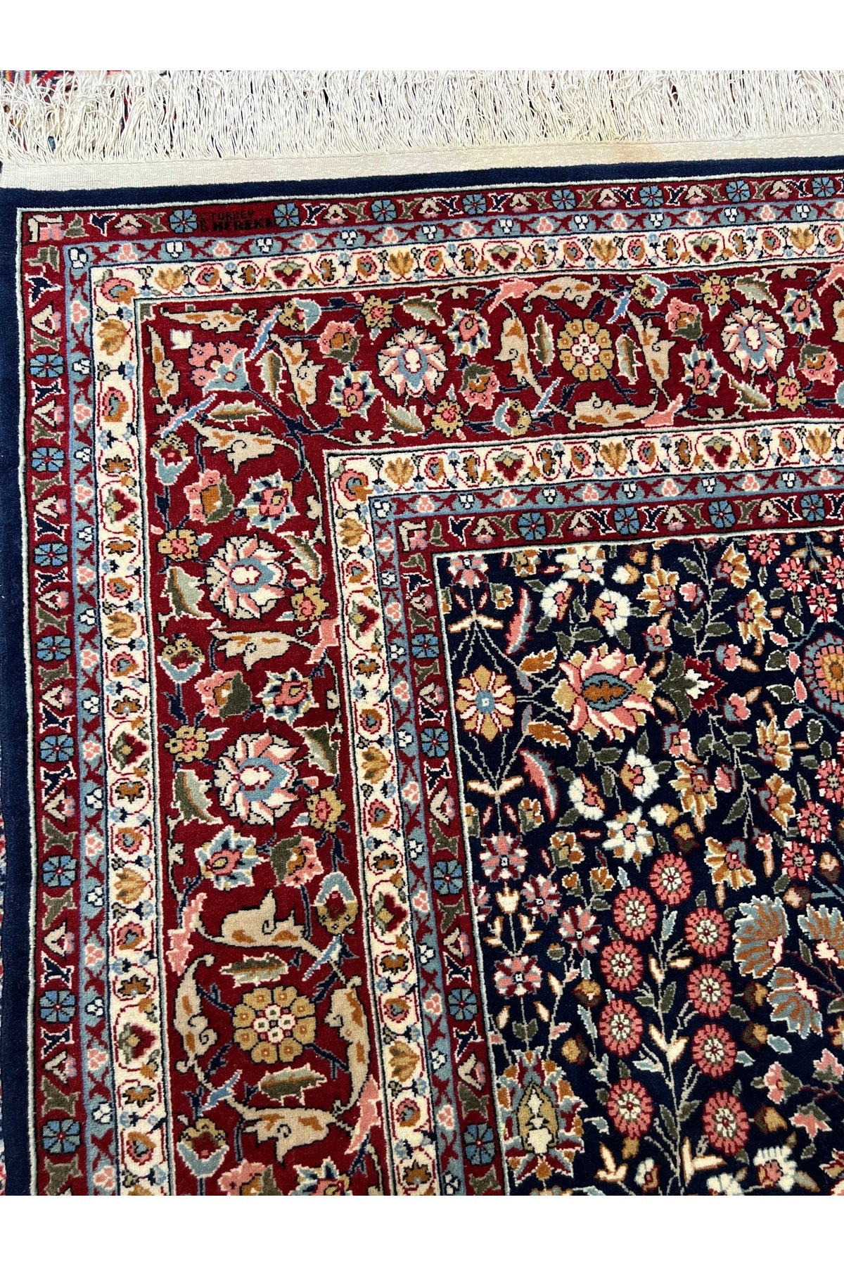 RD RAMAZAN DAG Hand Rug Art Hand-Woven Sumerbank Turkey Hereke Rug Signed Seven Mountains Flower Design Size 310x200 - MALLTURK