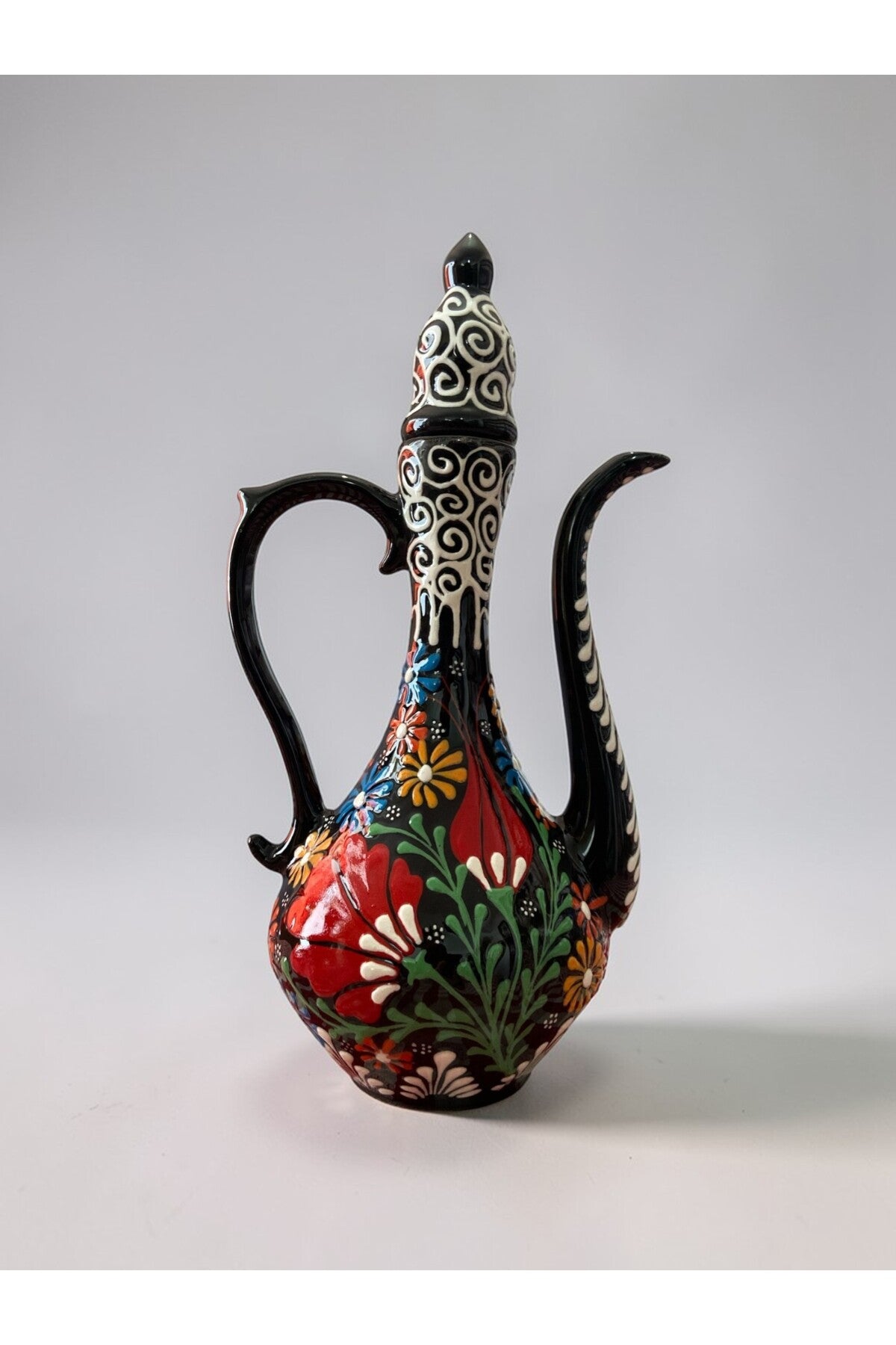 YOOS Handmade 25cm Embossed and Lace Work Delicate Jug Ceramic Vase Black - MALLTURK