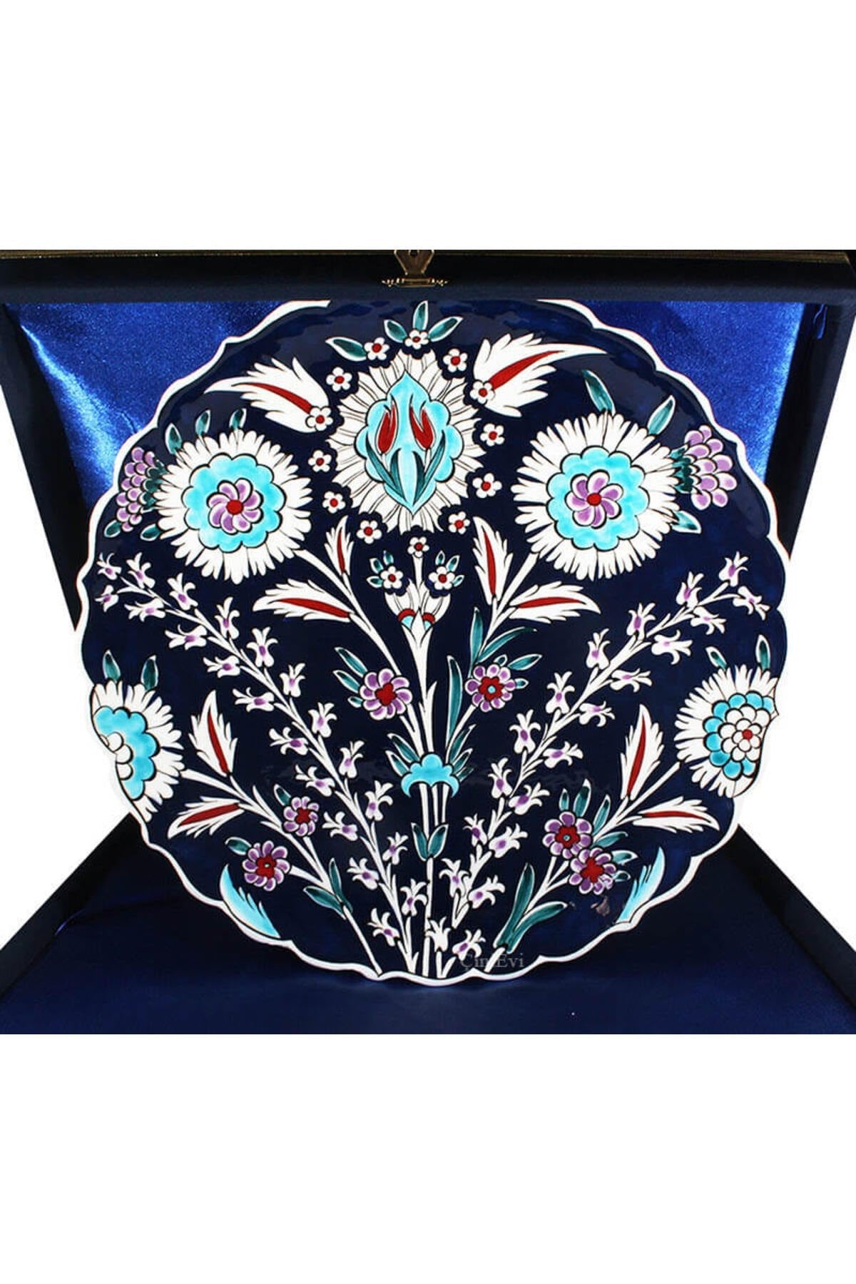 Cini Evi Blue Background Iznik Tile Plate - MALLTURK