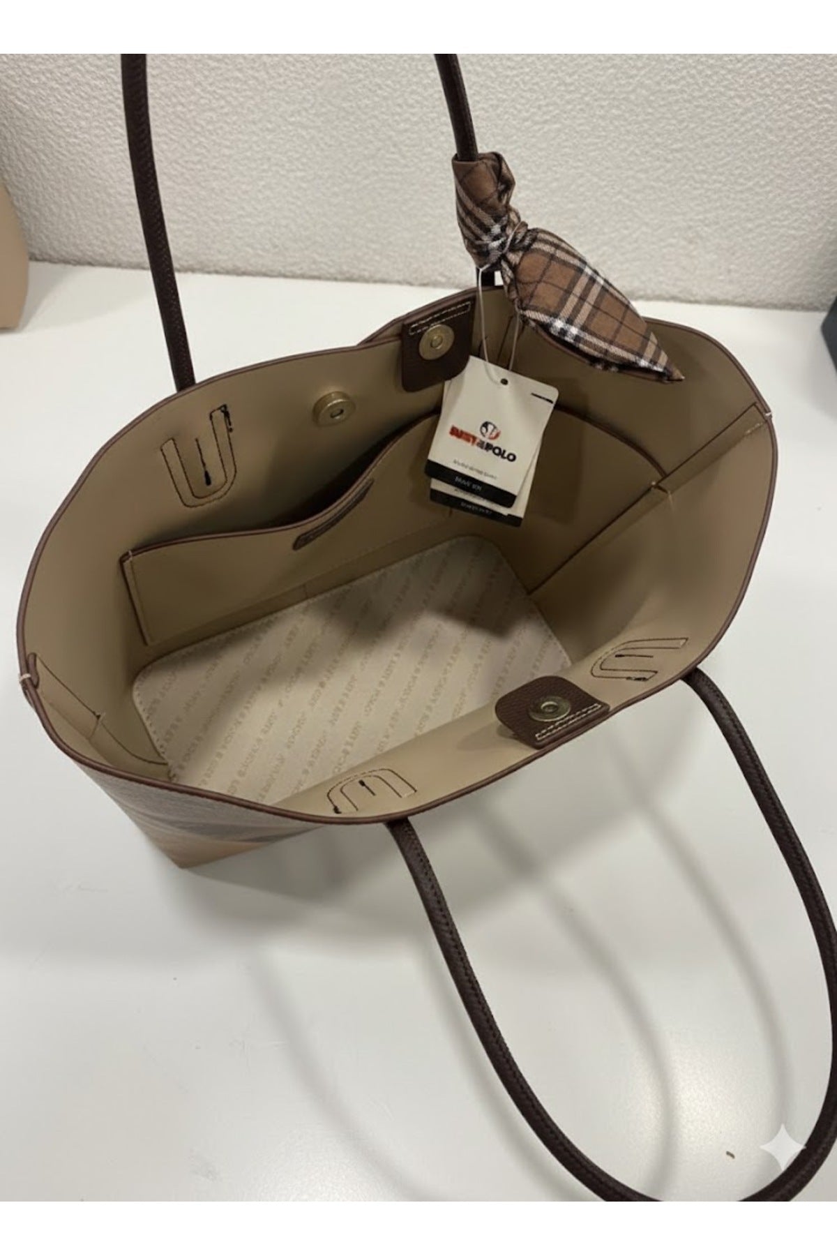 Just Polo Women's Handbag and Clutch Set - Stylish Everyday Bag with Shawl Detail Beige - MALLTURK