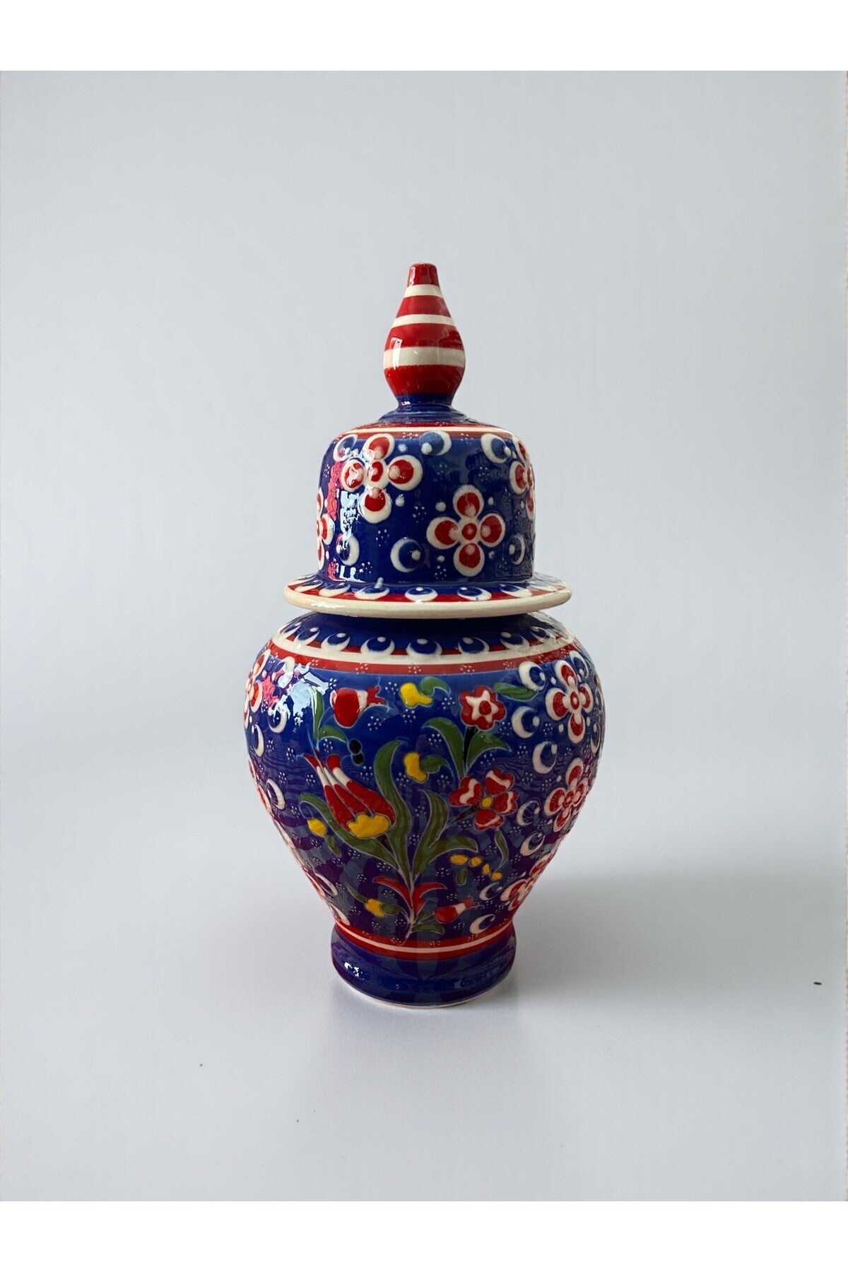 YOOS Handmade Wheelwork 25cm Kutahya Ceramic Shah Cube Ceramic Vase Navy Blue - MALLTURK