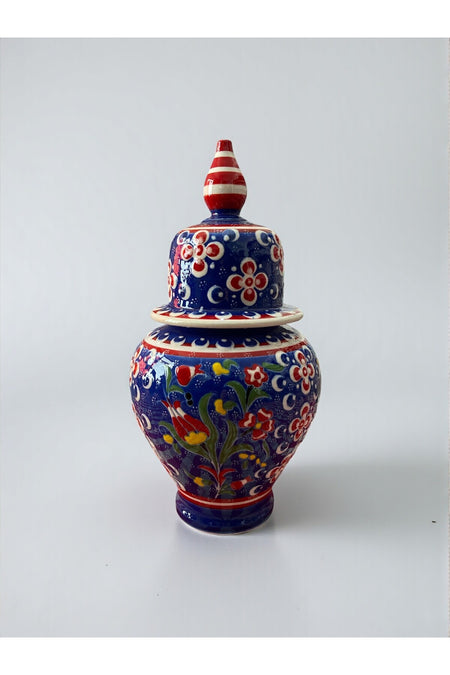 YOOS Handmade Wheelwork 25cm Kutahya Ceramic Shah Cube Ceramic Vase Navy Blue - MALLTURK