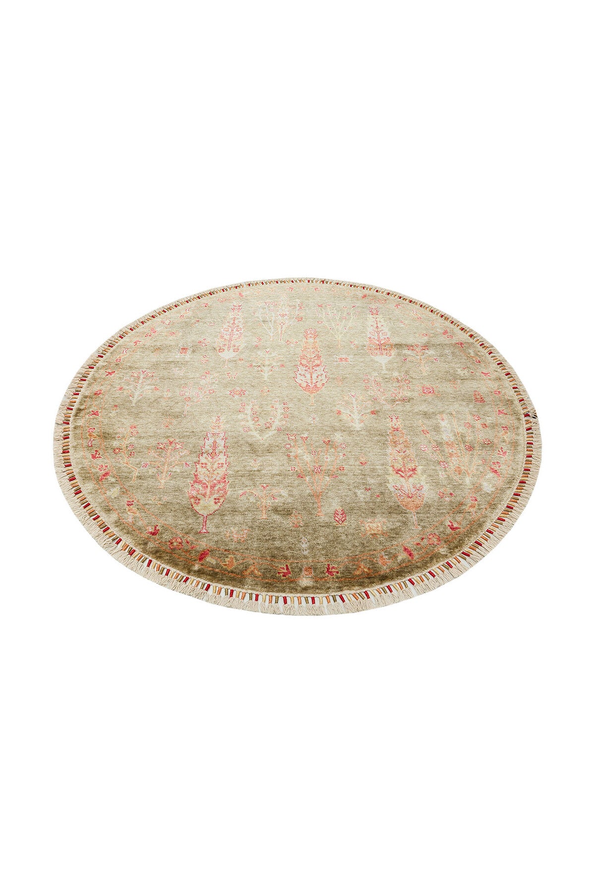 Eko Hali ZR 08 Green Autumn Round Carpet, a special loom carpet shaped by the intensive hand labor of women from Usak. - MALLTURK