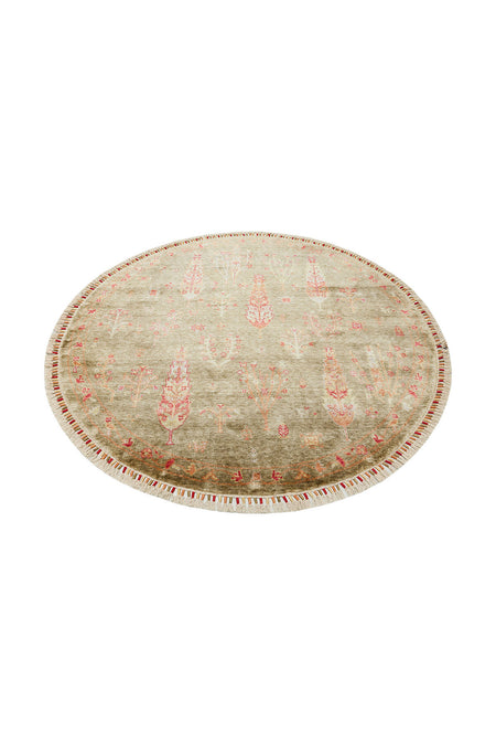 Eko Hali ZR 08 Green Autumn Round Carpet, a special loom carpet shaped by the intensive hand labor of women from Usak. - MALLTURK