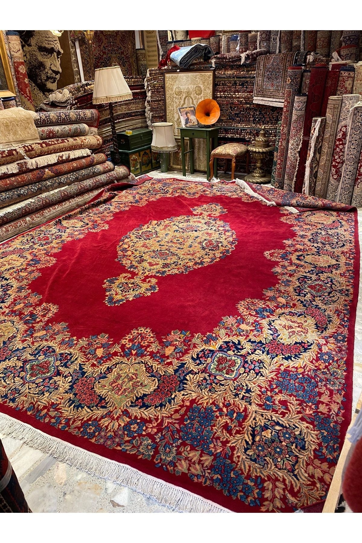 RD RAMAZAN DAG Hand Rug Art Hand-Woven Iranian Kirman Laver Rug Signed Collector Piece Size 4.50x3.50 - MALLTURK