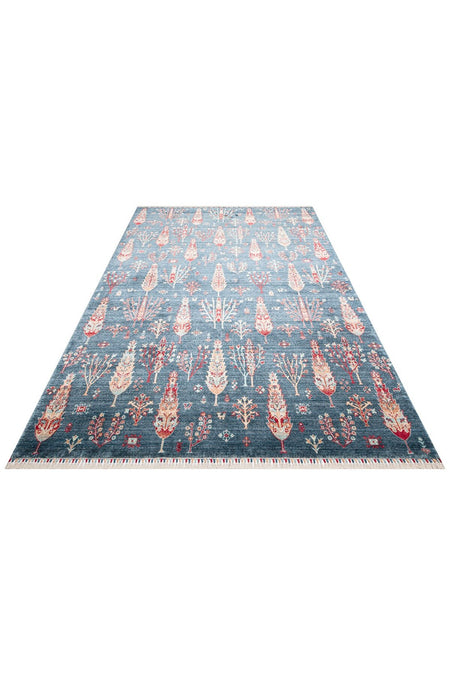 Eko Hali ZARA ZR 08 NAVY TURQUOiSE Authentic Patterned Modern Usak Carpet, Handcrafted on Special Looms - MALLTURK