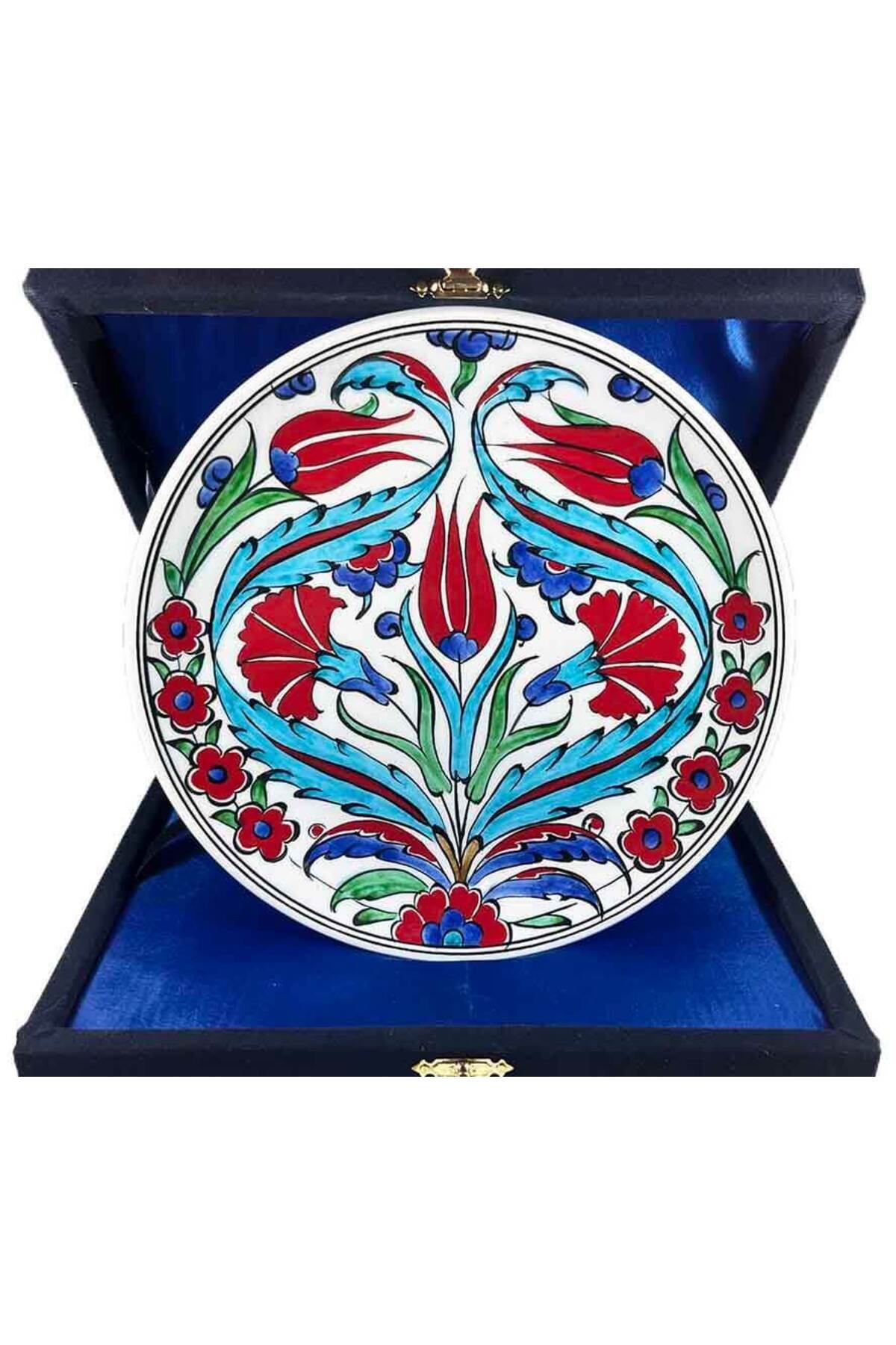 Cini Evi Iznik Tile Plate Turquoise Tulip and Carnation Patterned 18 cm - MALLTURK