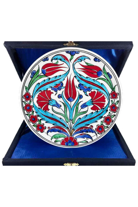 Cini Evi Iznik Tile Plate Turquoise Tulip and Carnation Patterned 18 cm - MALLTURK