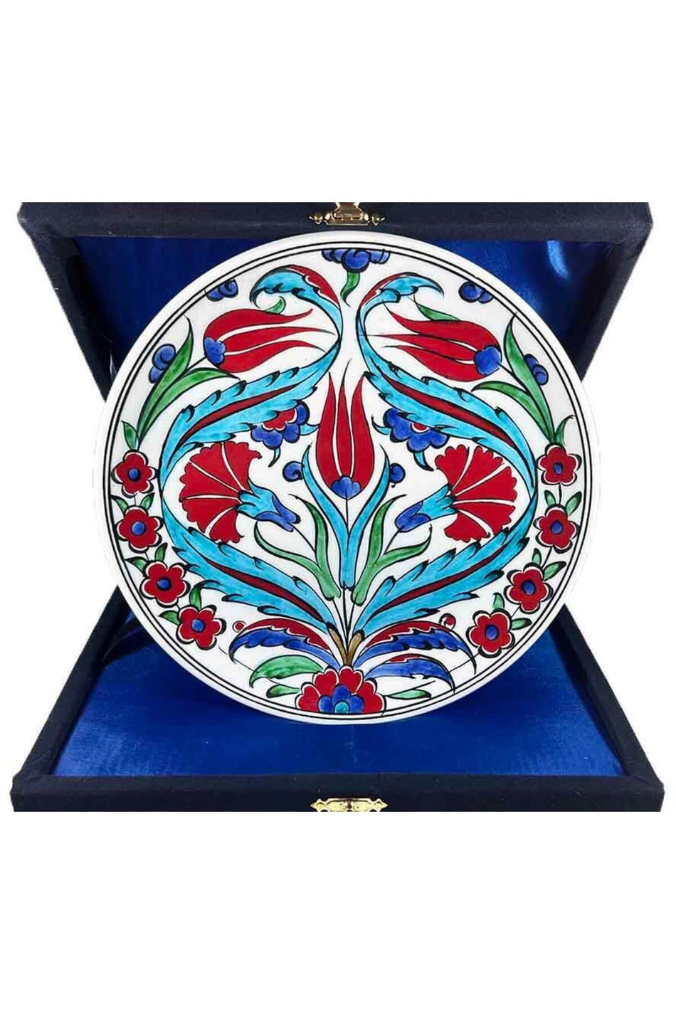 Cini Evi Iznik Tile Plate Turquoise Tulip and Carnation Patterned 18 cm - MALLTURK