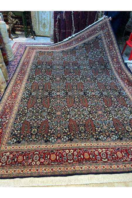 RD RAMAZAN DAG Hand Rug Art Hand-Woven Hereke Rug Seven Mountains Flower Premium Quality Navy Color Size 365x253 - MALLTURK