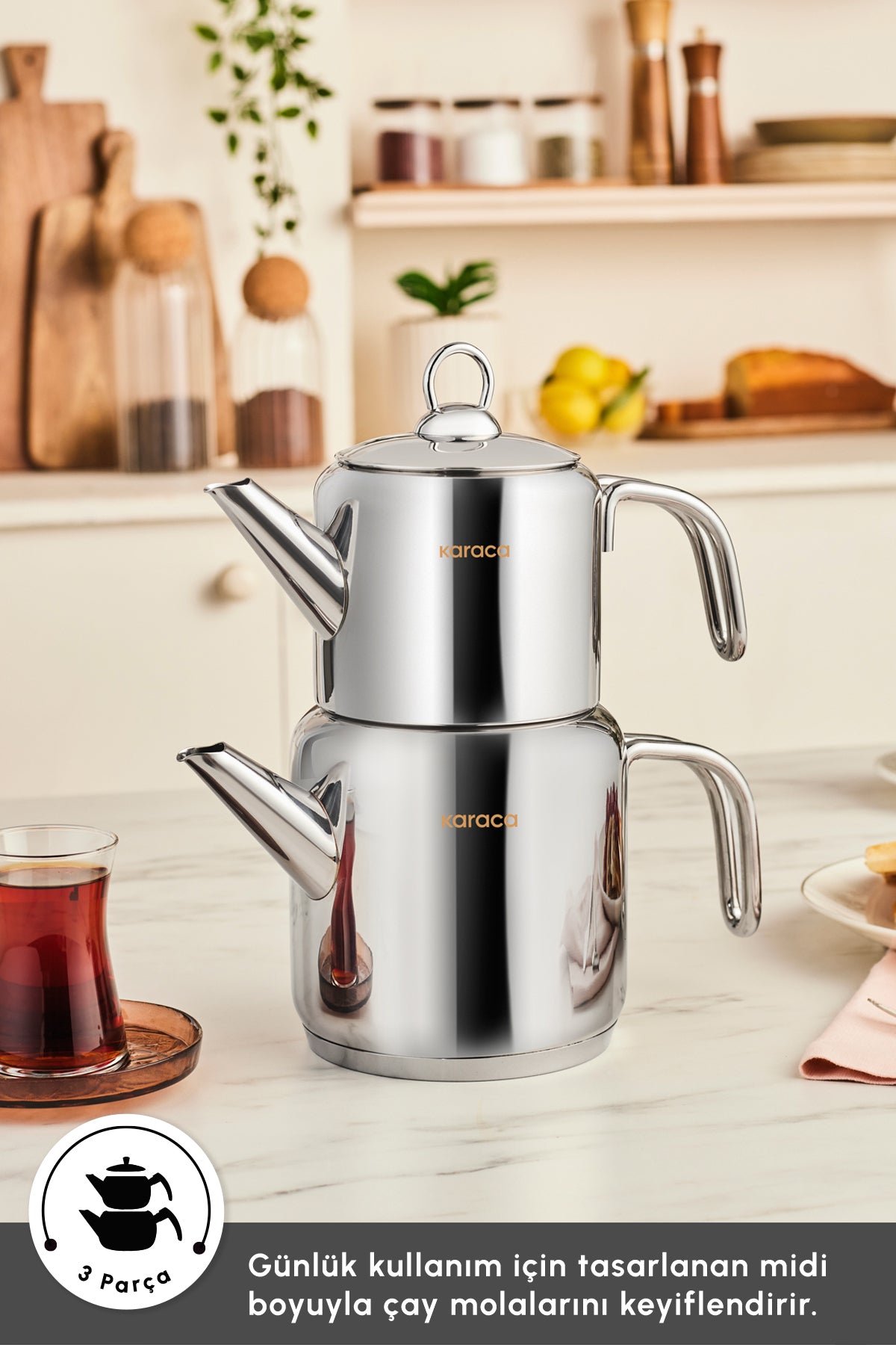Karaca New Mani Midi Size induction Base Teapot Set - MALLTURK