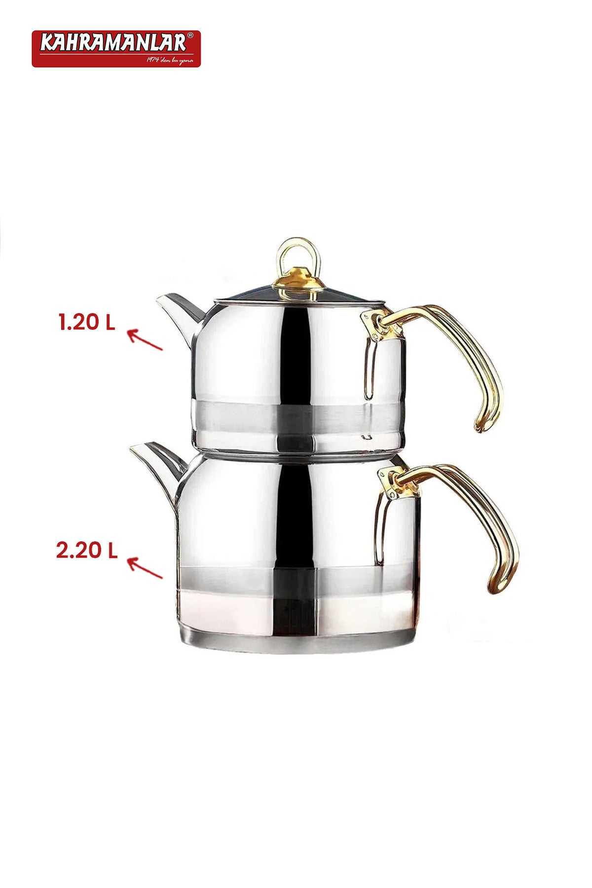 Kahramanlar ENZA Mega Size Gold Teapot Set - MALLTURK