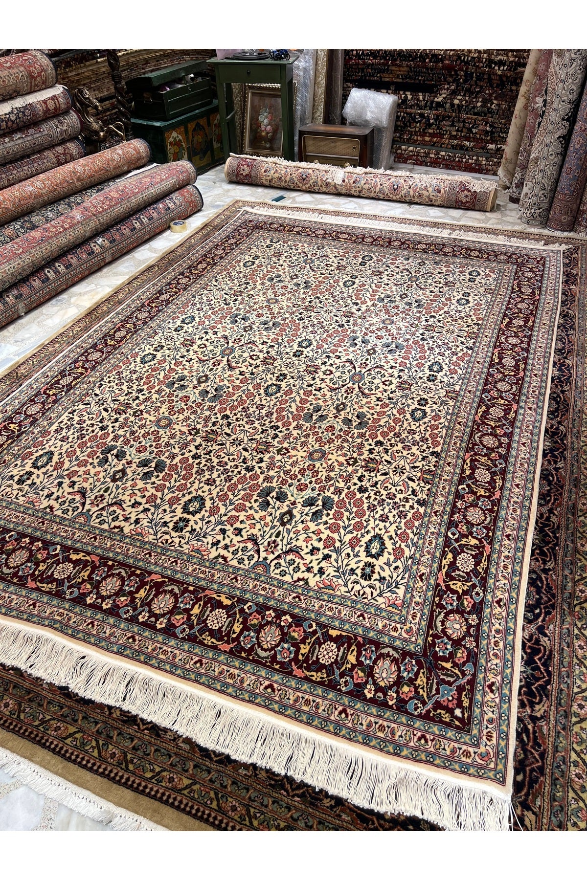 RD RAMAZAN DAG Hand Rug Art Hand-Woven Hereke Rug Seven Mountains Flower Size 314x213 - MALLTURK