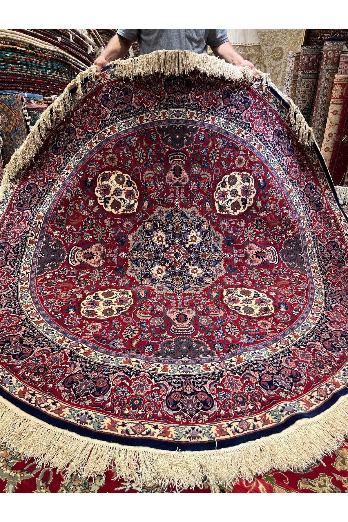 RD RAMAZAN DAG Hand Rug Art Hand-Woven Iranian Isfahan Rug Wool Blend Size 220x220 - MALLTURK