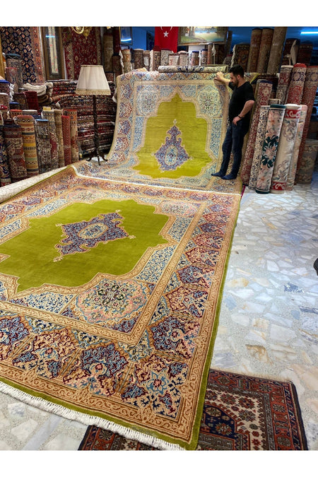 RD RAMAZAN DAG Hand Rug Art Hand-Woven Iranian Kirman Laver Rug Kokboya Two Pieces Available Size 3.60x2.80