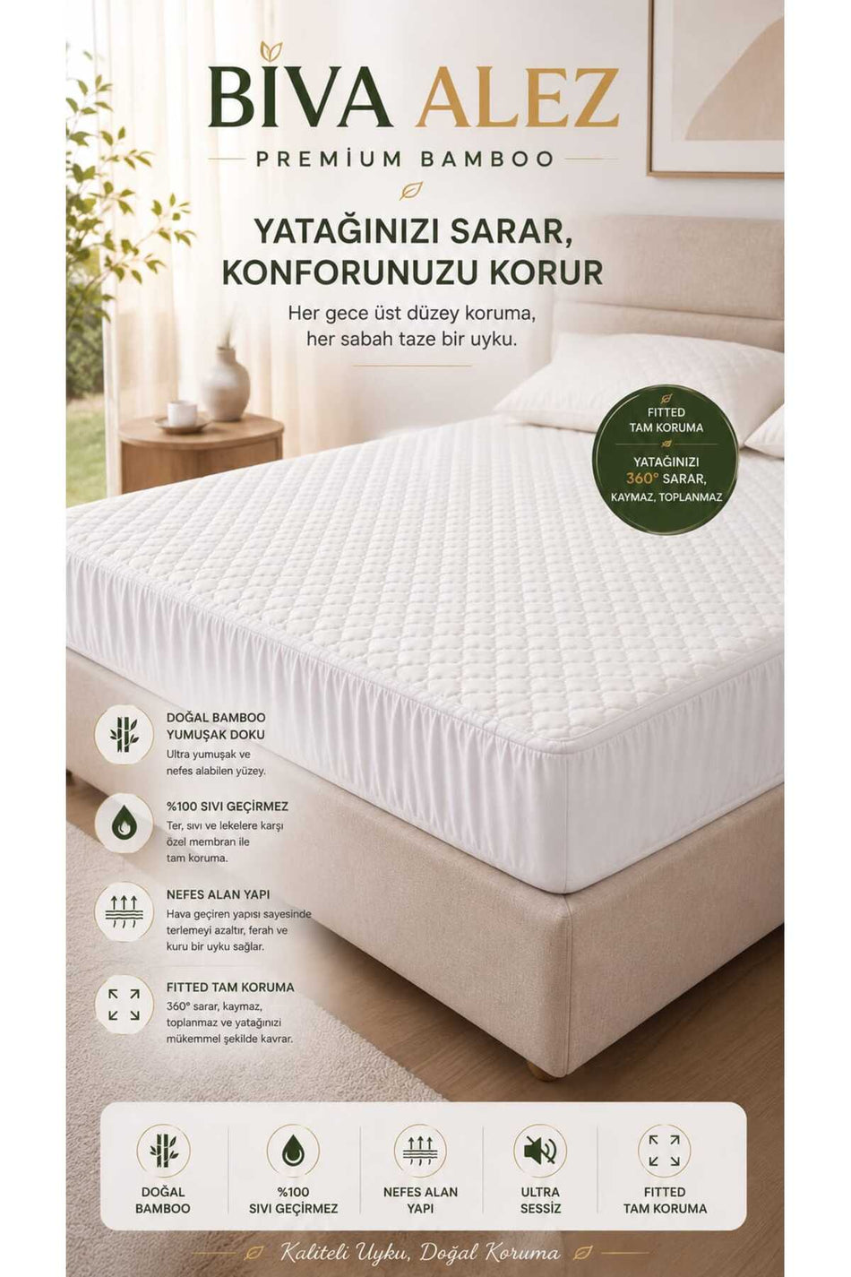 BIVA Yumusak Waterproof Bamboo Quilted Mattress Protector - MALLTURK