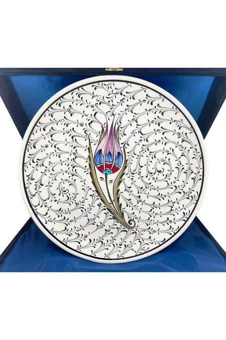 Cini Evi Birthday Gift Plum Tulip Patterned Vip Iznik Tile Plate - MALLTURK