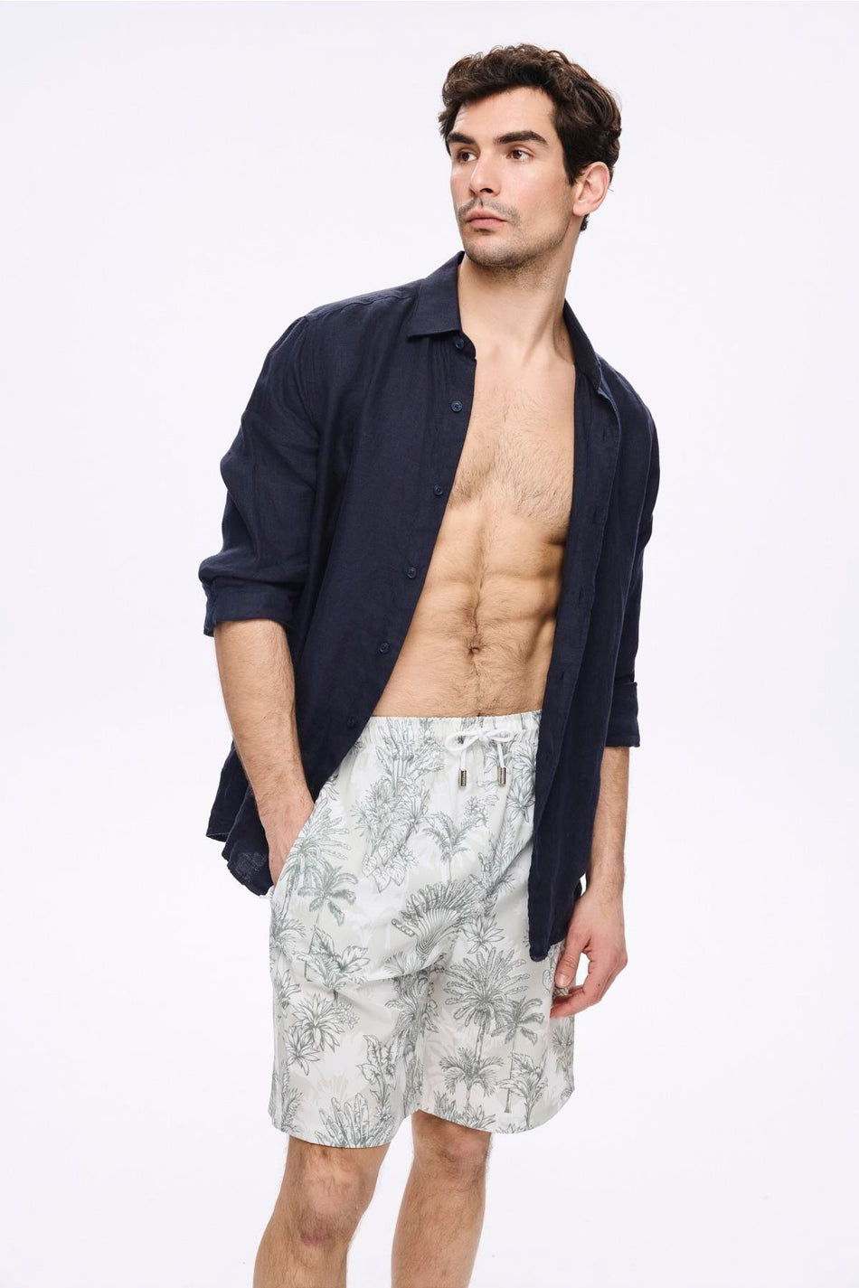 Hasema Palm Tree Patterned Khaki Men's Short Pool and Beach Shorts 5036