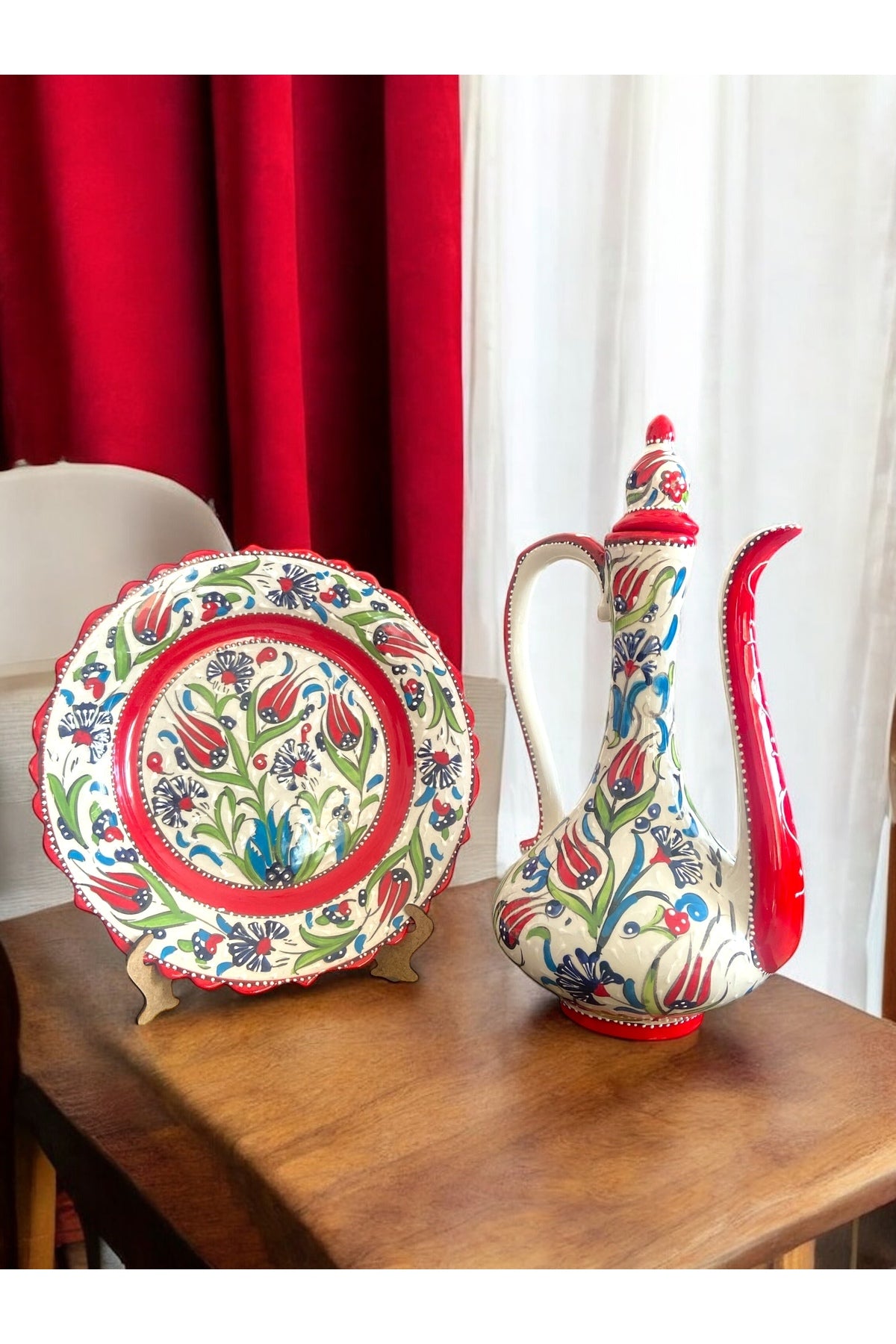 STORESZA Handmade Kutahya Ceramic Jug, Vase and Plate Set - MALLTURK