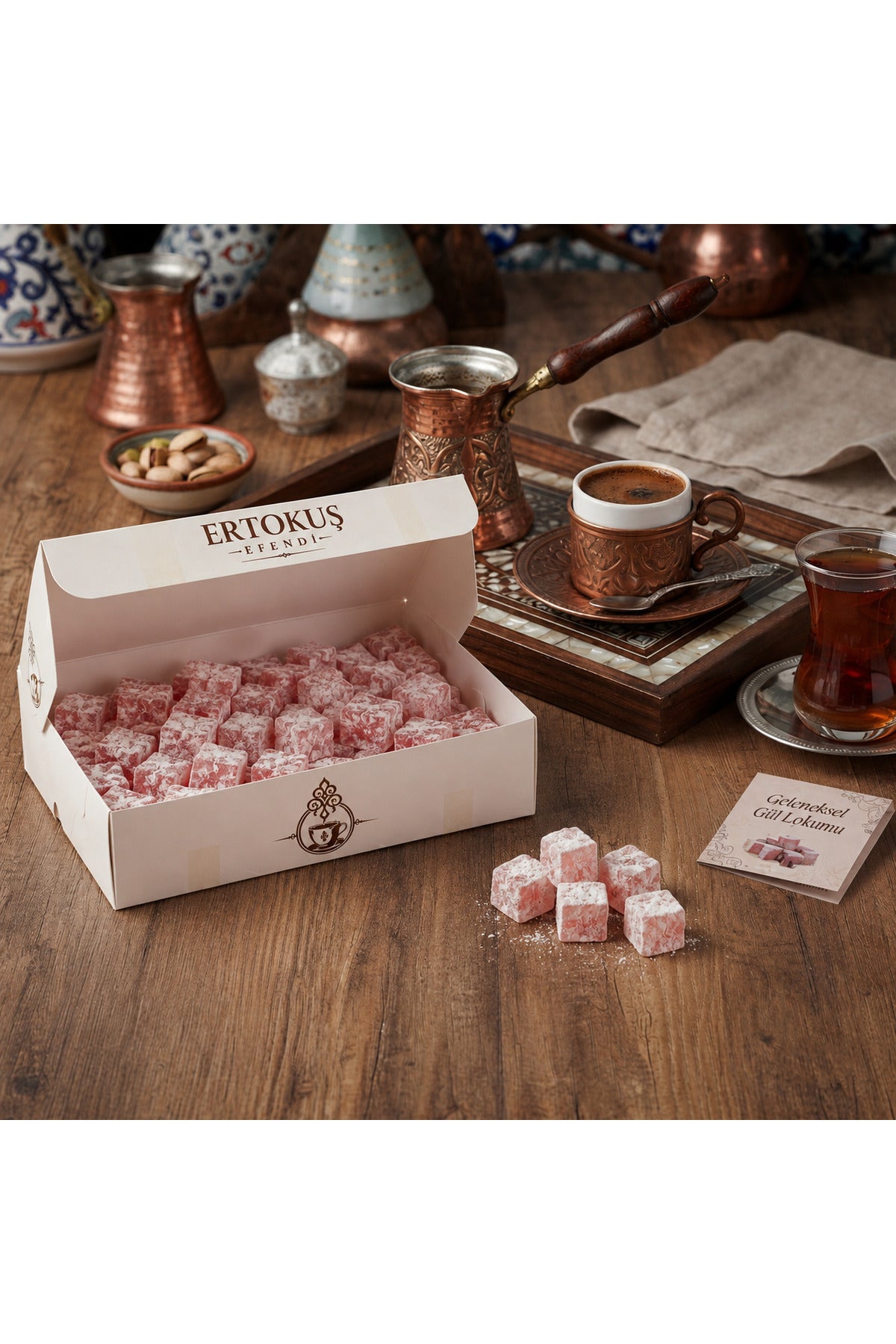 Ertokus Efendi isparta Rose Flavored Mini Turkish Delight Double Roasted 100 Beet Sugar 250 g - MALLTURK
