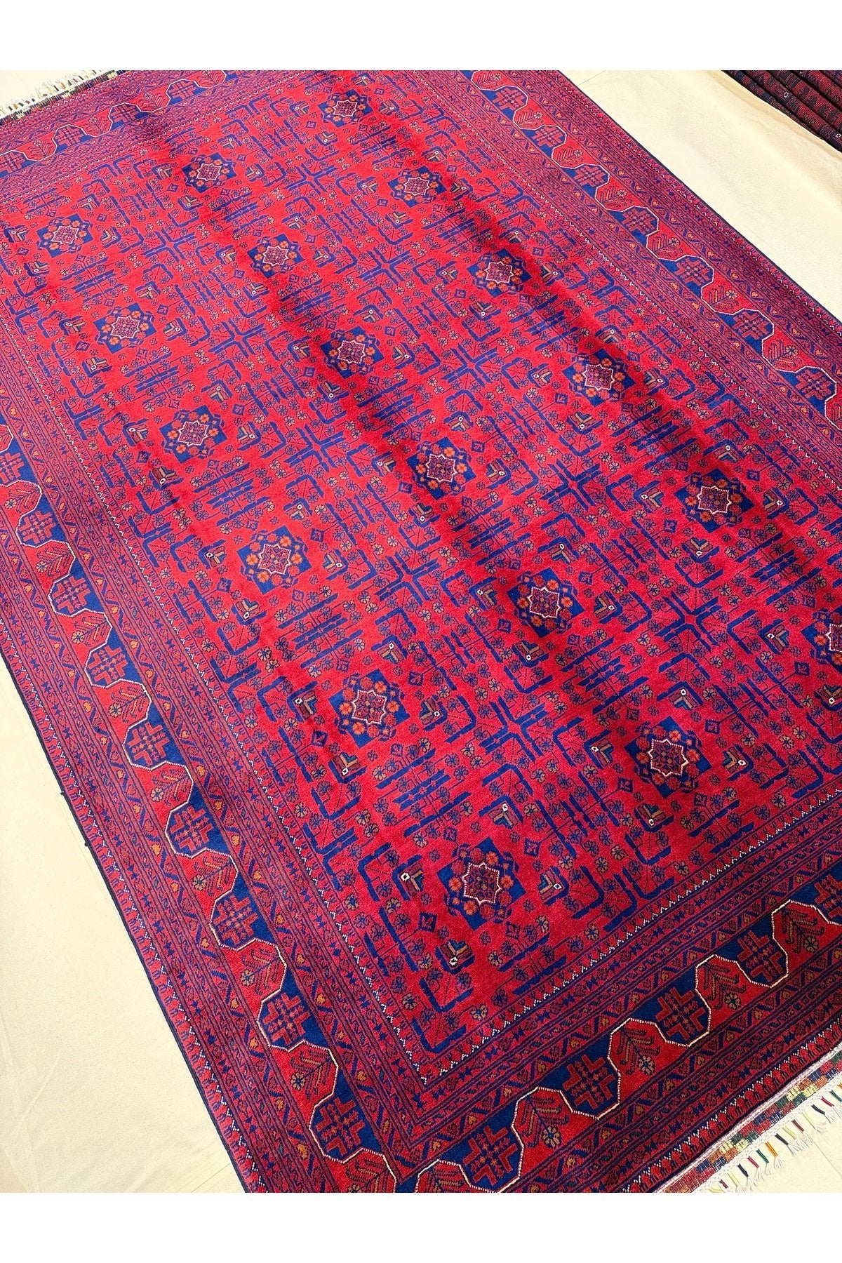 Afghan Rug Hand-Woven 6 Meter 100% Wool Natural Dye Handicraft ile Harika Yildiz Pattern