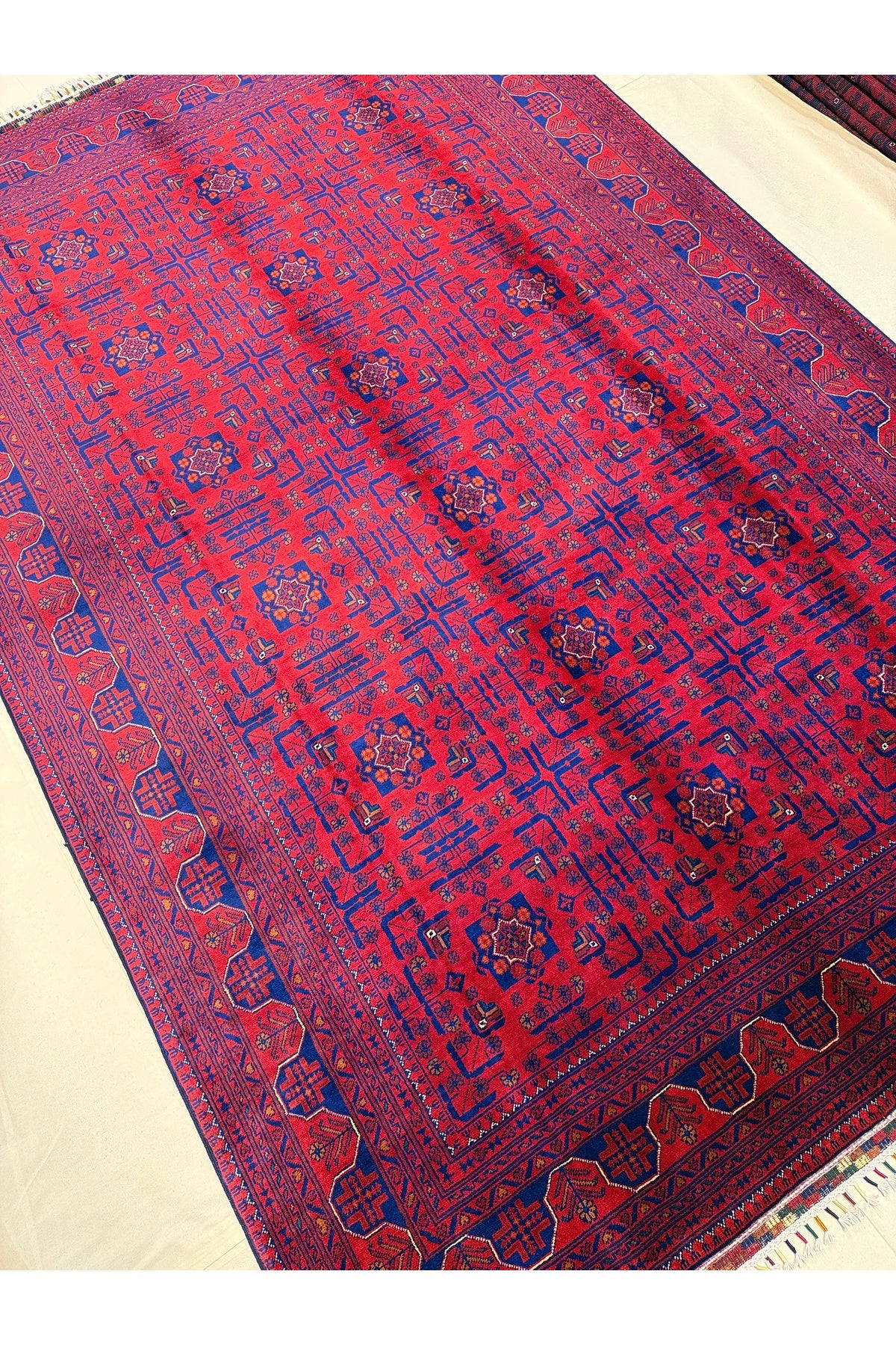 Afghan Rug Hand-Woven 6 Meter 100% Wool Natural Dye Handicraft ile Harika Yildiz Pattern