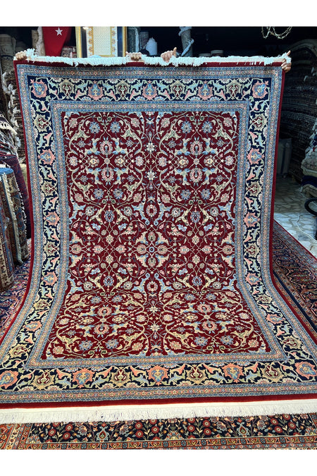 RD RAMAZAN DAG Hand Rug Art Hand-Woven Hereke Rug Signed Polonez Design Premium Quality Red Accent Size 272x194 - MALLTURK