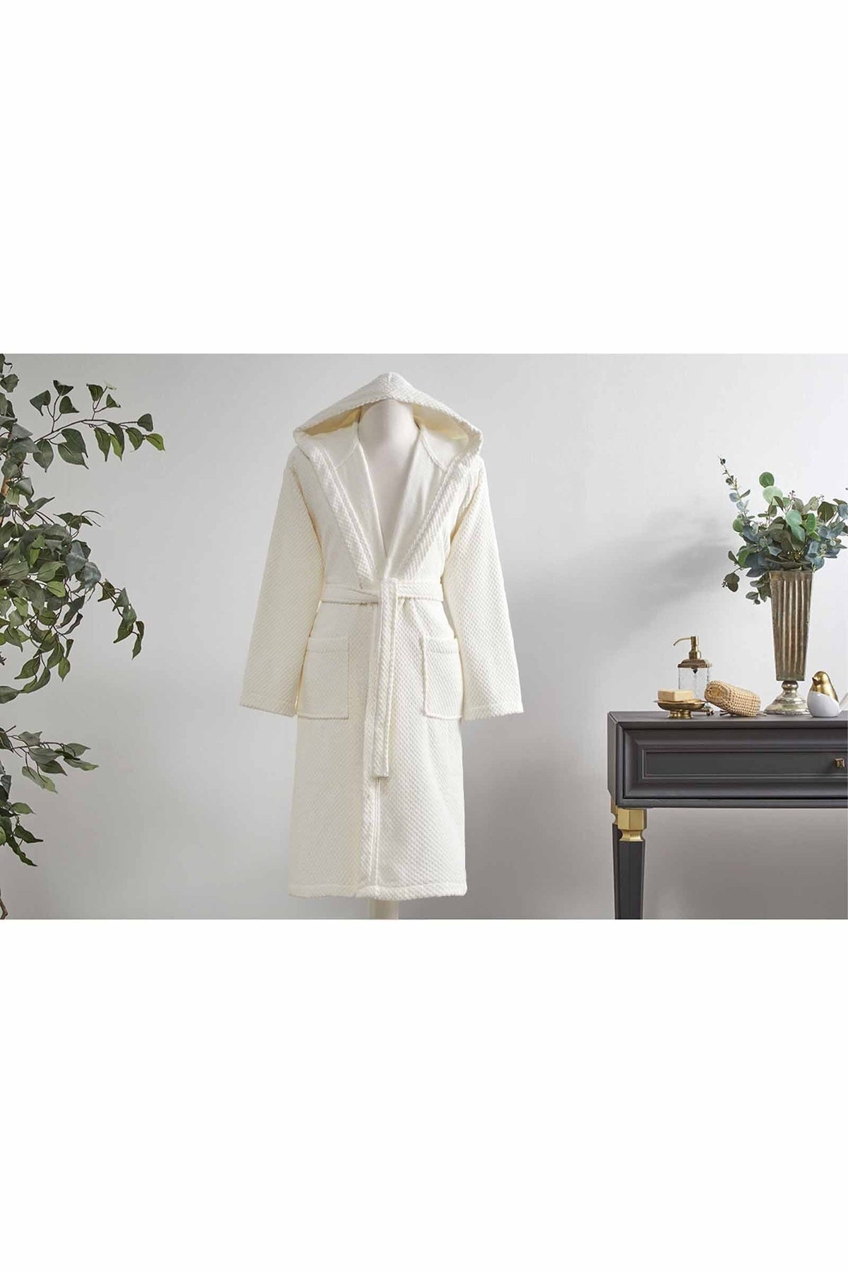 Ozdilek Bright Velvet Hooded Bathrobe - MALLTURK