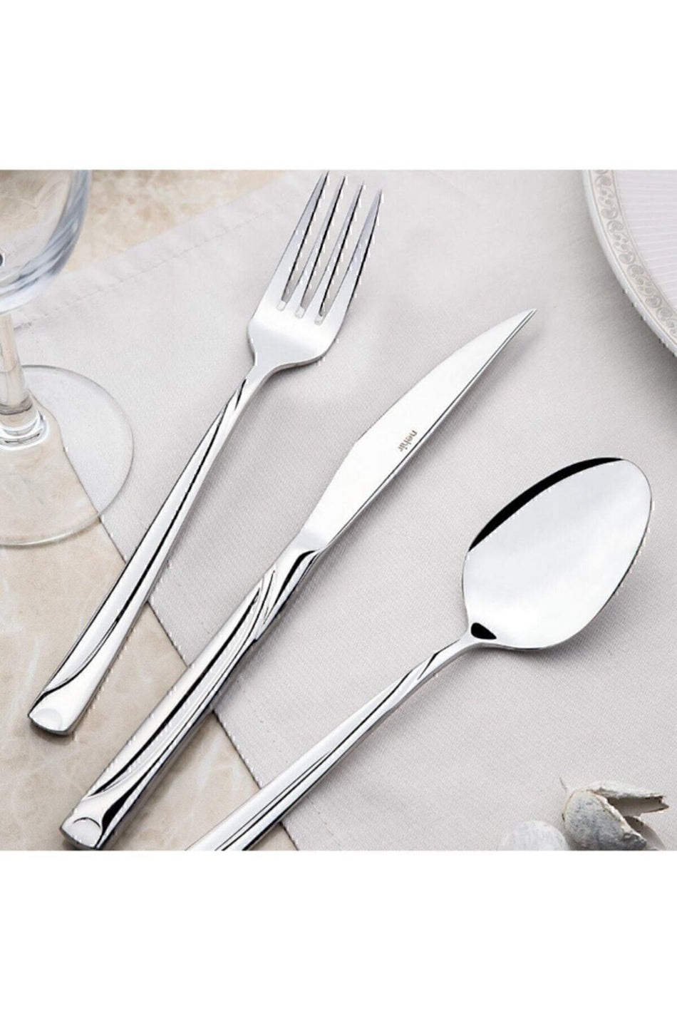 Nehir fiesta Plain 72 Piece 12 Place Setting bicakli Fork Spoon Set - MALLTURK
