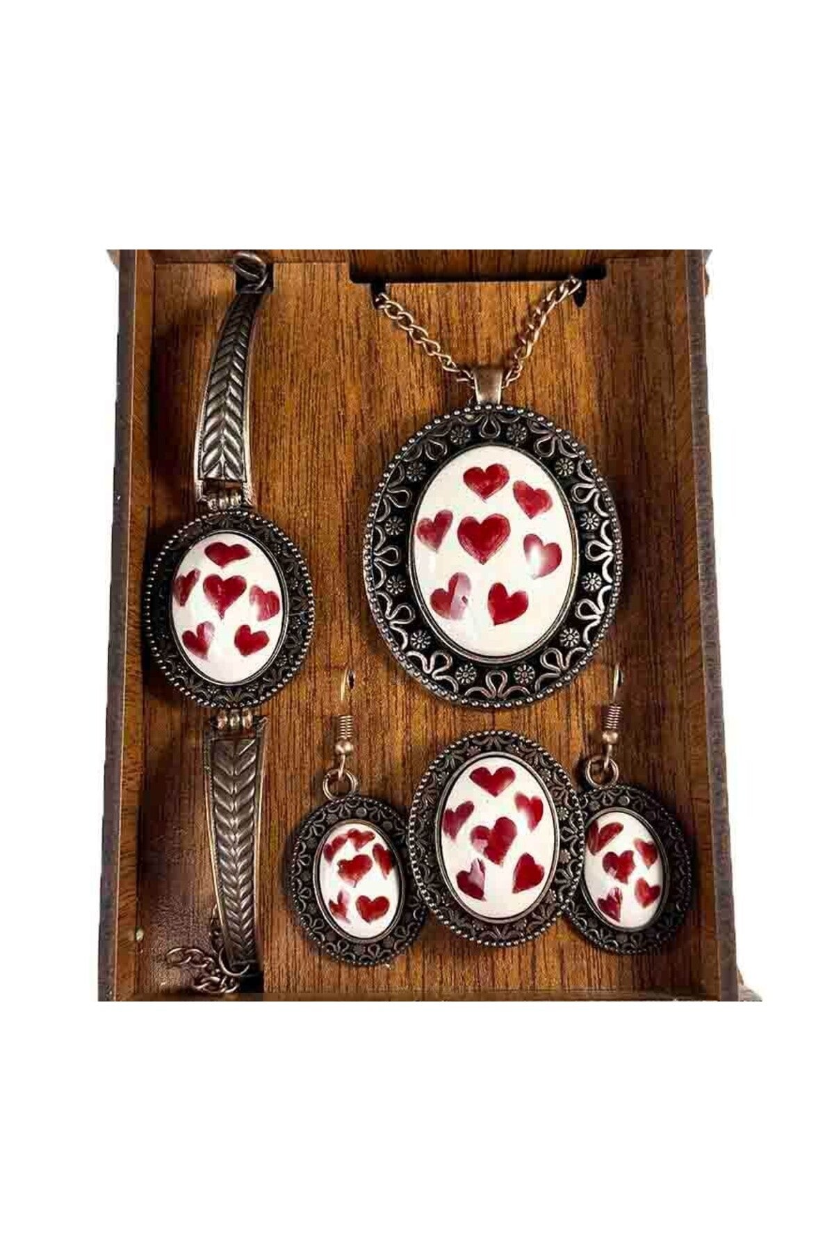 Cini Evi Sevgiliye Gift Kalp Patterned Jewelry Set - MALLTURK