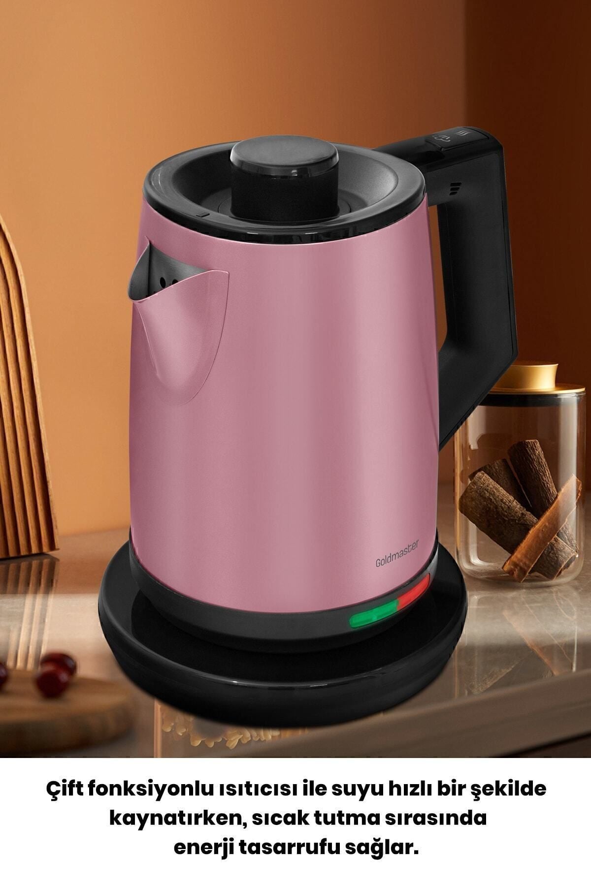 GoldMaster Yudum Pearl Pink Stainless Steel 2200 Watt Steel Tea Maker and Water Heater - MALLTURK