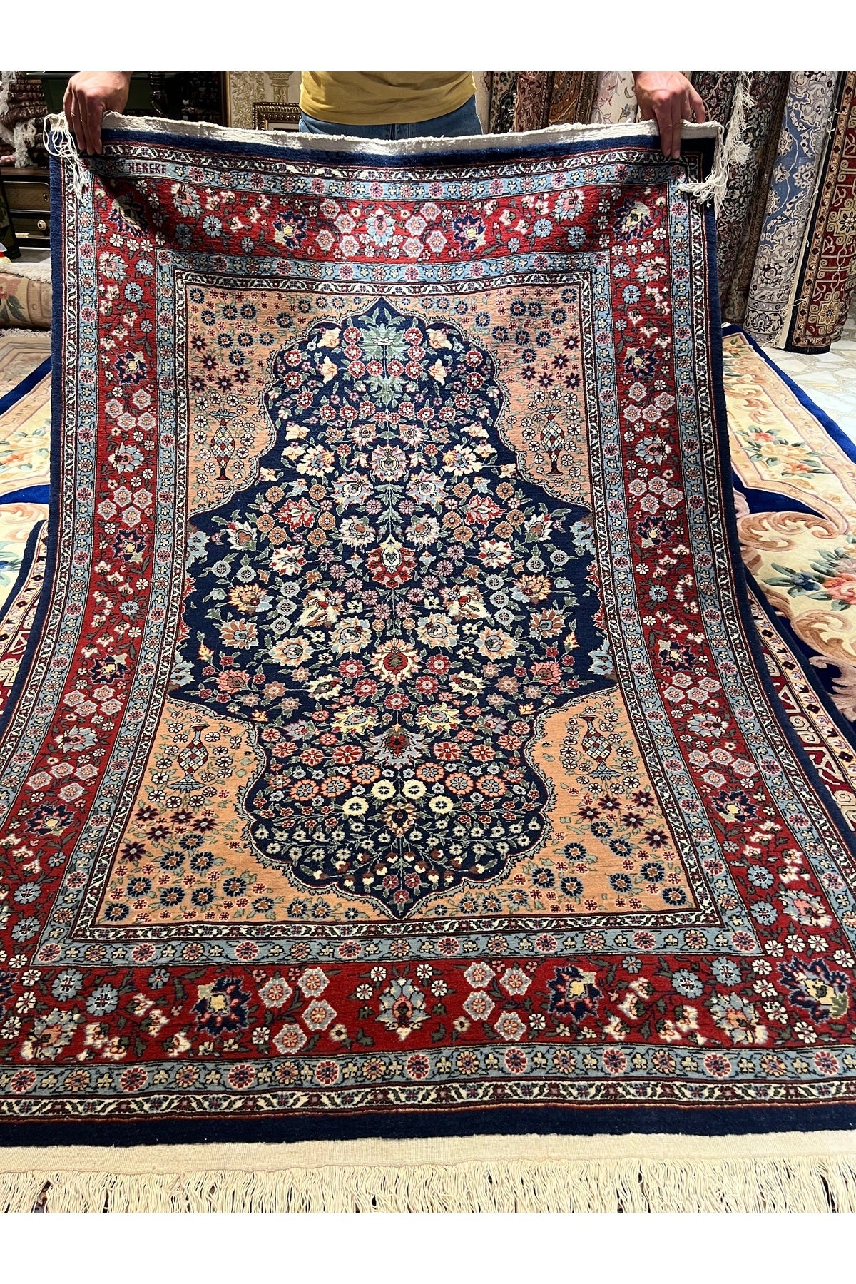 RD RAMAZAN DAG Hand Rug Art Hand-Woven Hereke Rug Cesm-I Bulbul Design Collector Piece Size 185x130 - MALLTURK