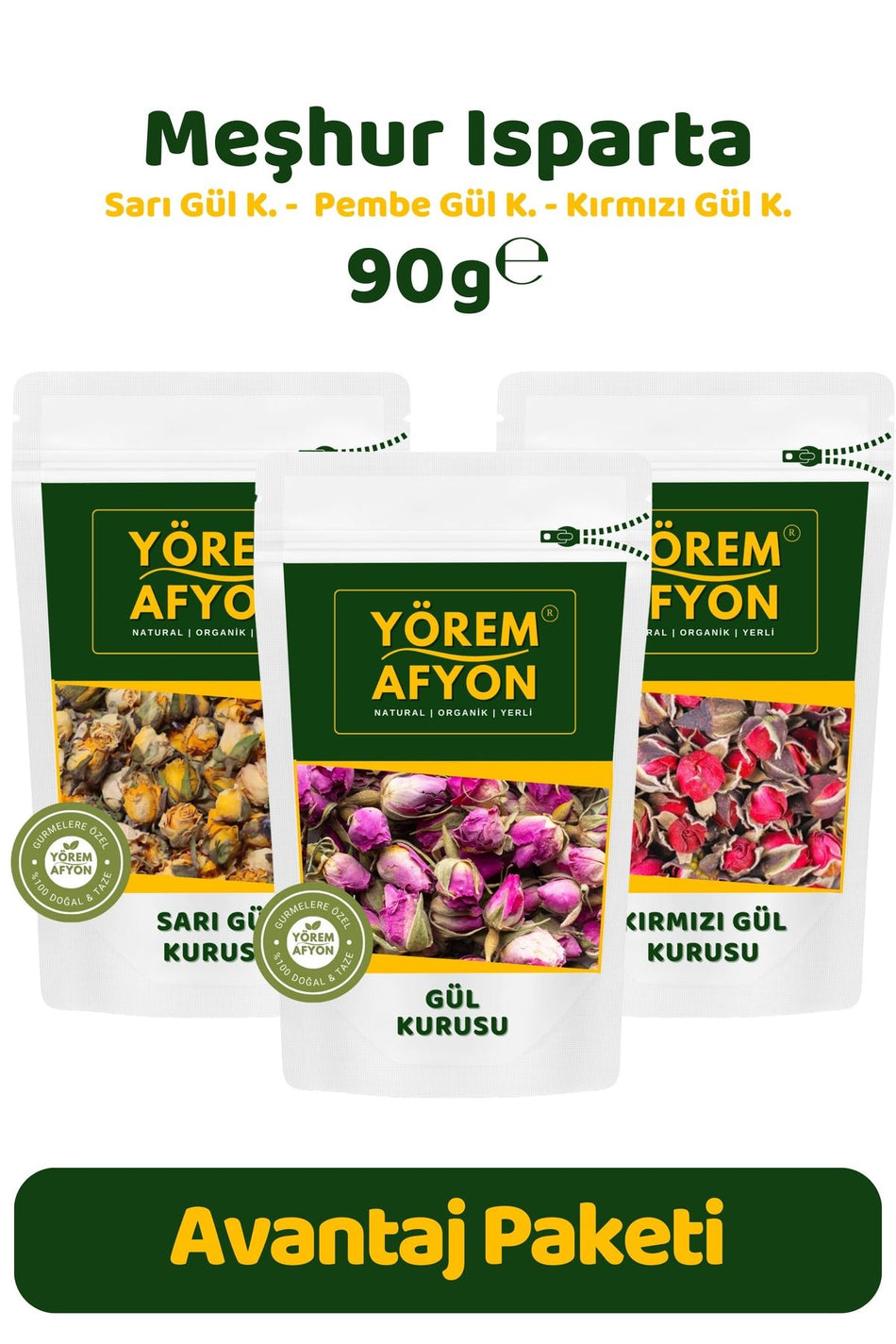 Gulcehre Yorem Afyon Famous isparta Rose Bud Scented Dried Rose 3-Piece Advantageous Set | 90g. - MALLTURK
