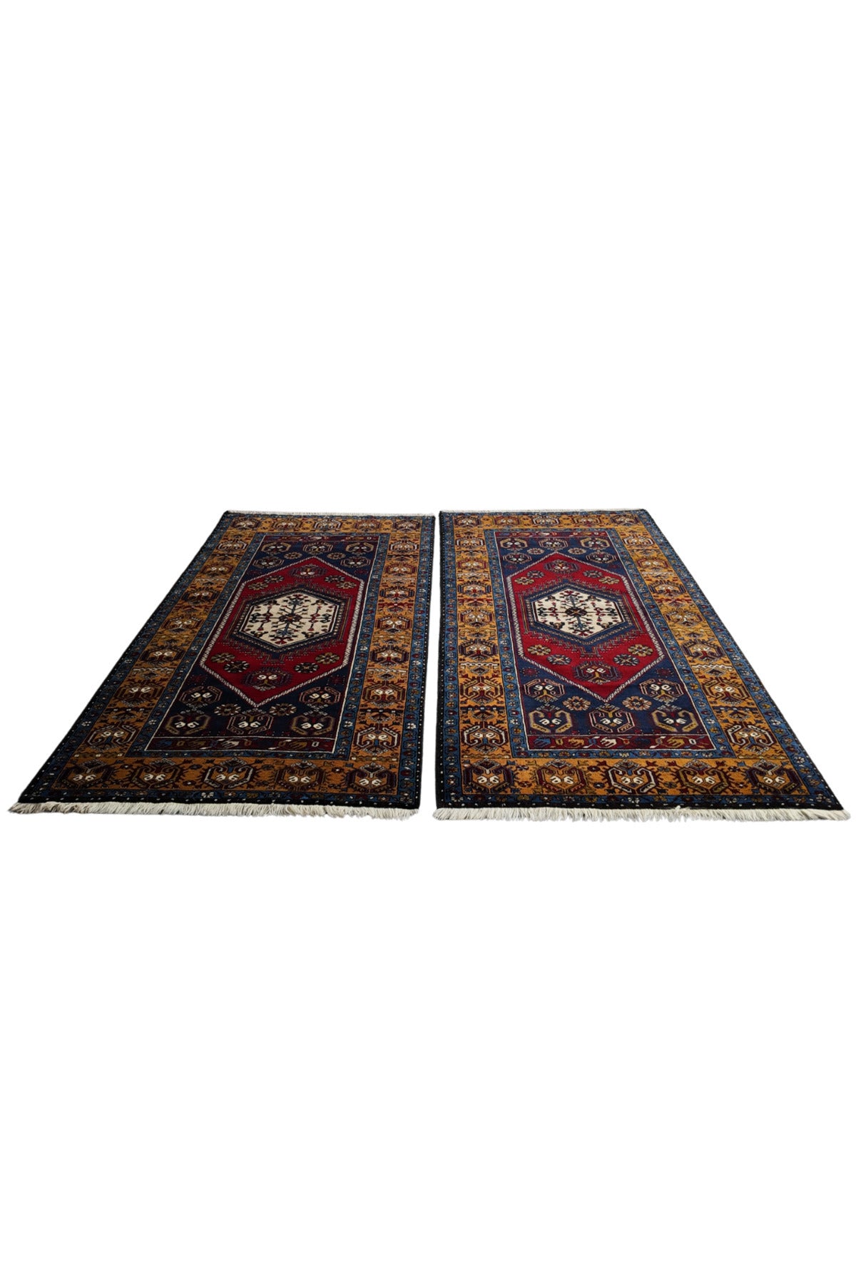Loop Rugs Hand-Woven %100 Wool Classic Pair Yahyali Rug - Natural Kok Boyali Organik Wool Turkish Rug - 121 x 237 cm and amp; 120 x 228 cm - MALLTURK