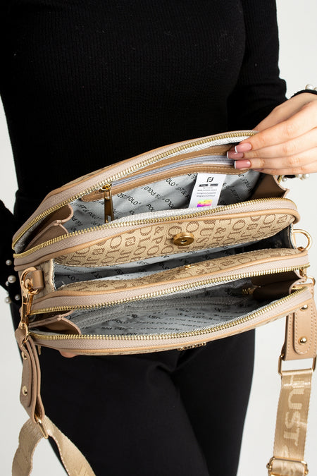Just Polo Original Women's New Season 5-Compartment Luxury Soft Leather Adjustable Crossbody Shoulder Bag Mink - MALLTURK
