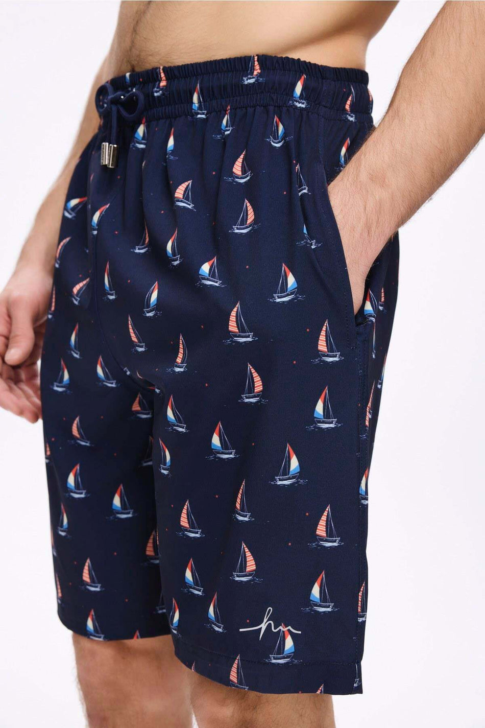 Hasema Anchor Pattern Navy Blue Men's Short Pool and Beach Shorts 5045