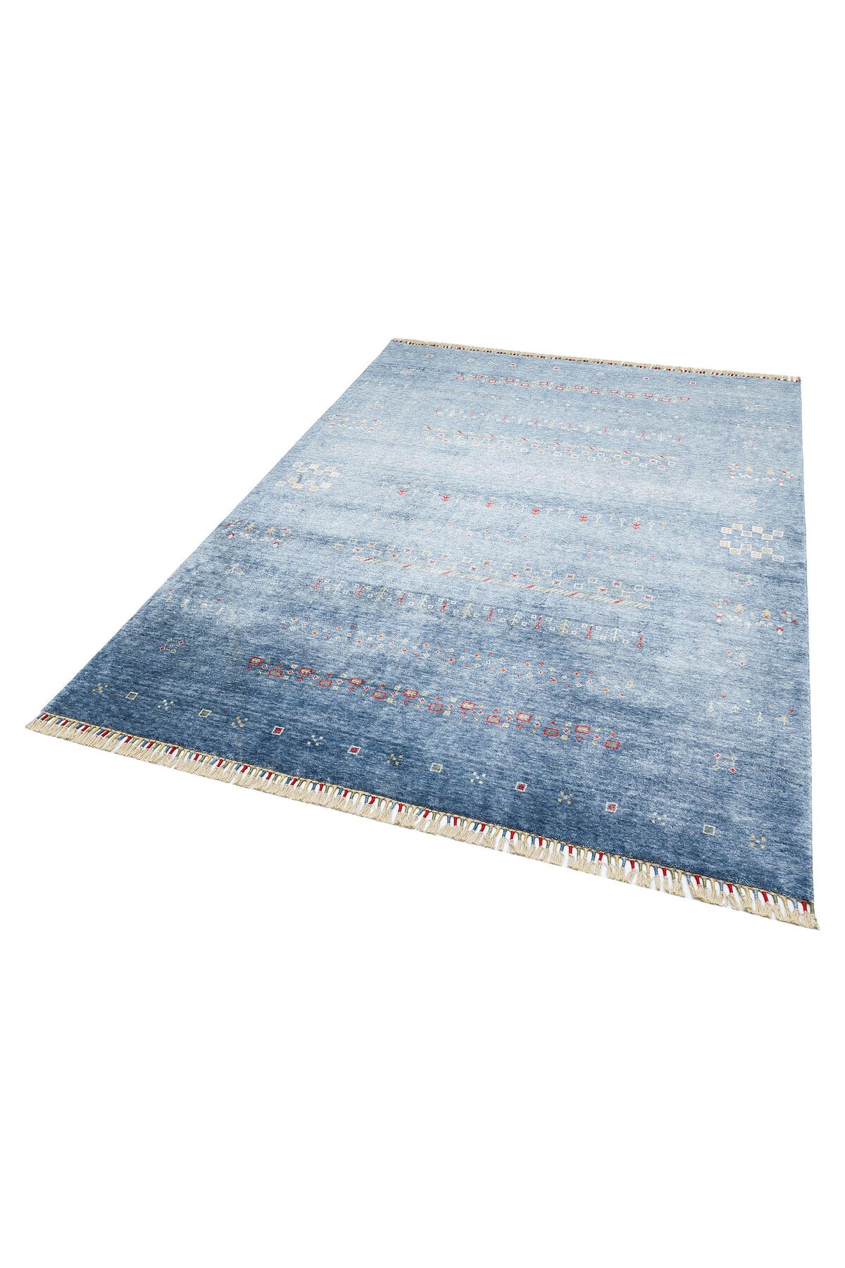 Vog Hali Efsun Handmade Blue Lyocell Special Loom Modern Usak Patterned Fringed Living Room Carpet - MALLTURK