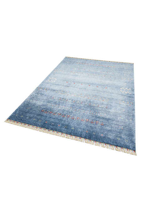 Vog Hali Efsun Handmade Blue Lyocell Special Loom Modern Usak Patterned Fringed Living Room Carpet - MALLTURK