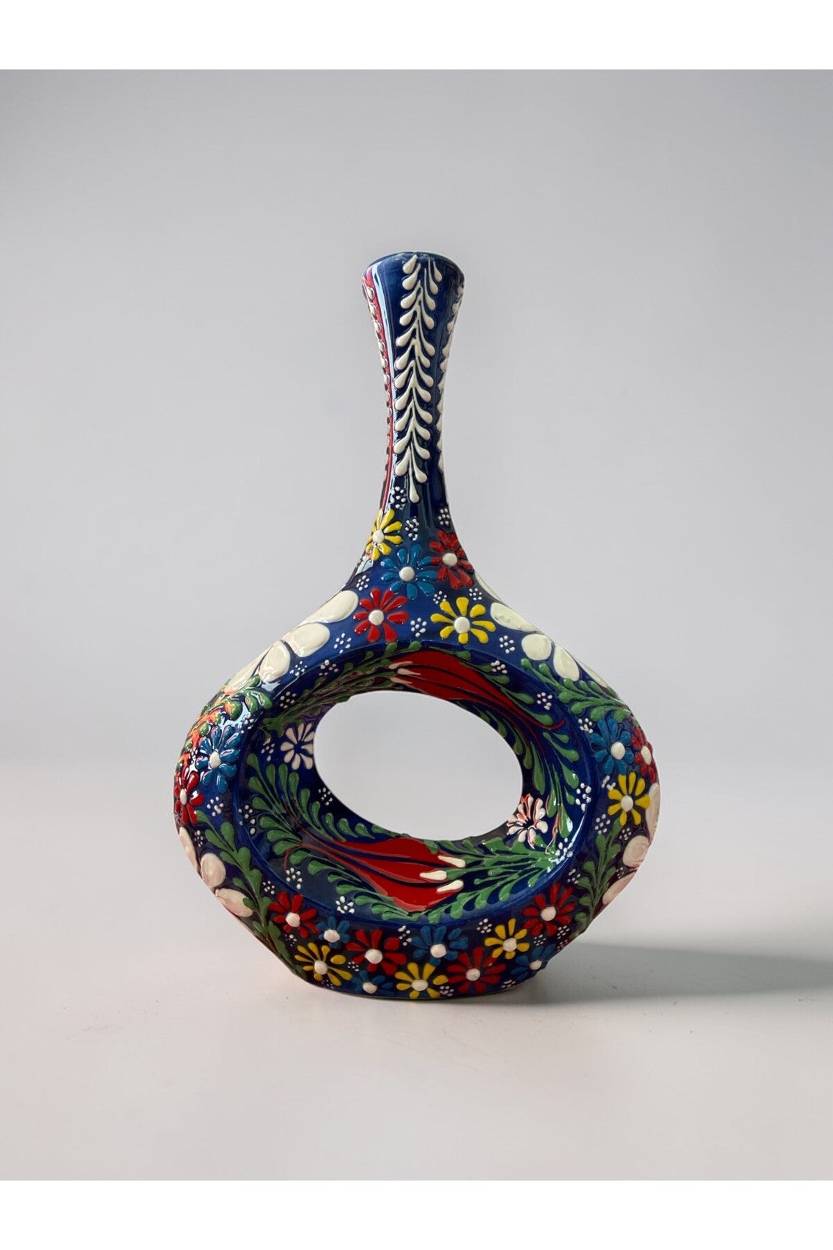 YOOS Dark BlueHandmade 28cm Embossed and Lace Scandinavian Porcelain Vase - MALLTURK
