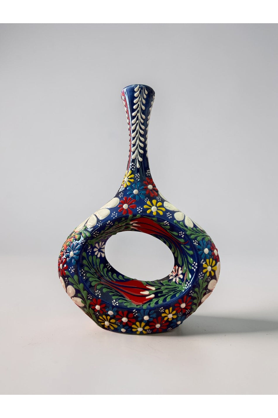 YOOS Dark BlueHandmade 28cm Embossed and Lace Scandinavian Porcelain Vase - MALLTURK