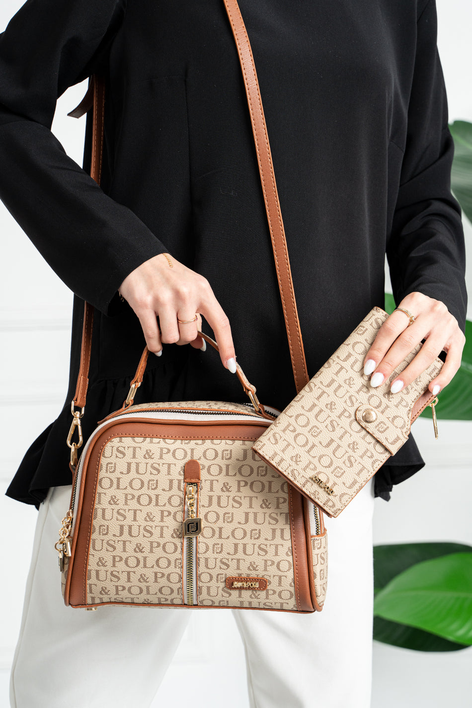 Just Polo Beige Colors Adjustable Strap 2 Compartment Women's Shoulder Bag - MALLTURK