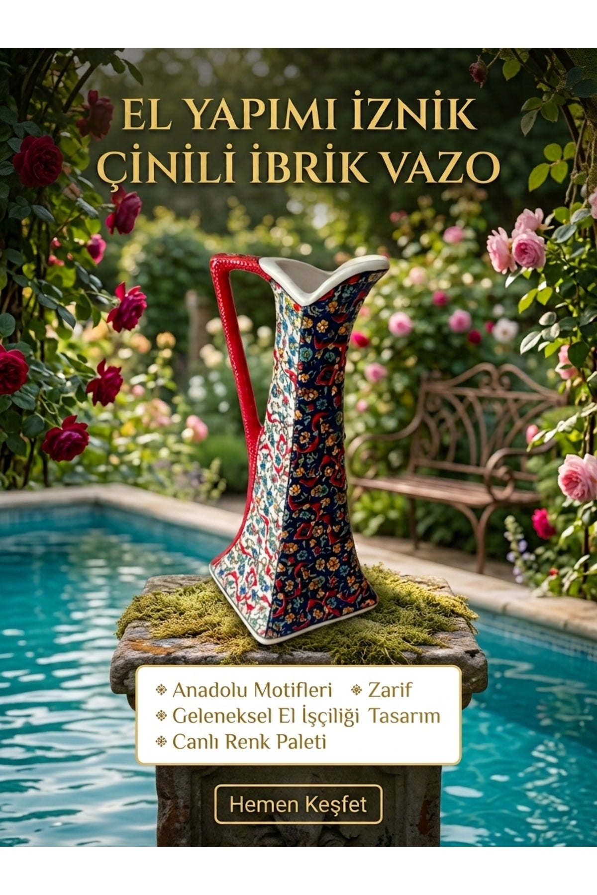 General Brands Handmade Iznik Tile Jug Vase - MALLTURK
