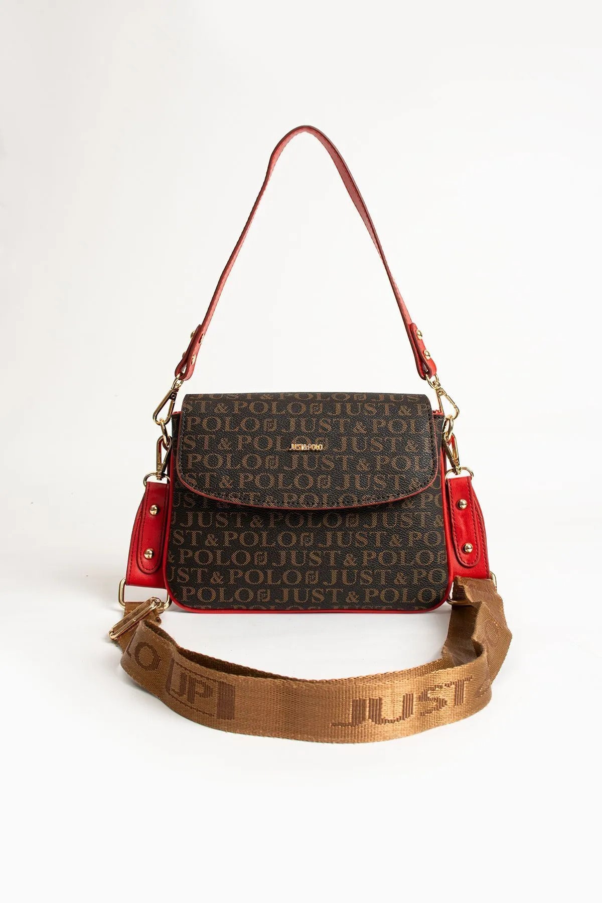 Just Polo Women's Printed Fabric Long Strap Shoulder Bag NEW SEASON-2197 Brown - MALLTURK