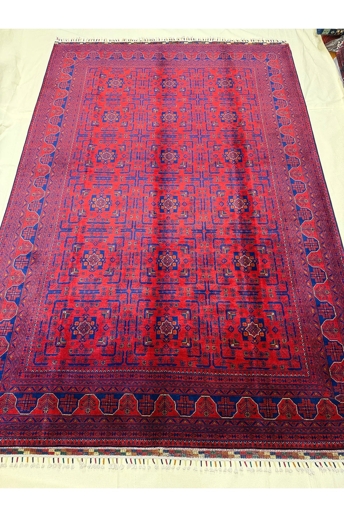 Afghan Rug Hand-Woven 6 Meter 100% Wool Natural Dye Handicraft ile Harika Yildiz Pattern