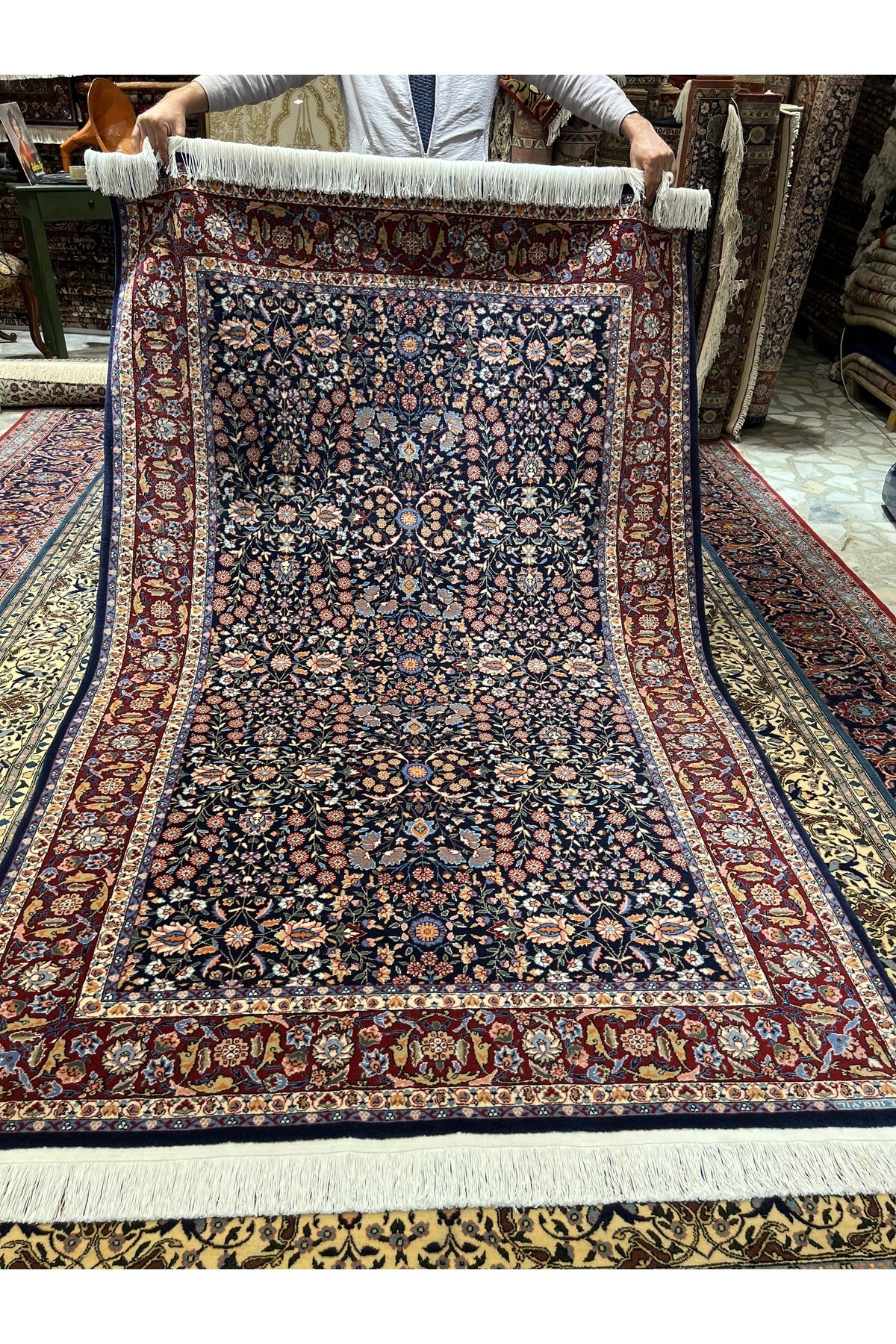 RD RAMAZAN DAG Hand Rug Art Hand-Woven Hereke Rug 100.Anniversary Series Seven Mountains Flower Design Size 235x150 - MALLTURK